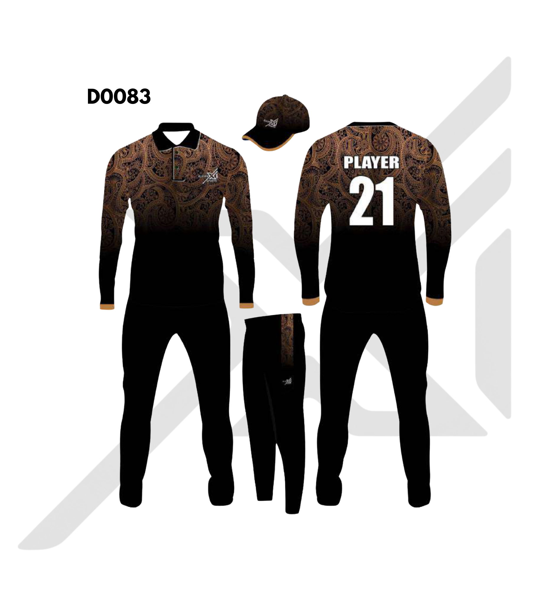 Black Brown Paisley Ornamental Cricket Kit – Design 0083 (Es-D0083)