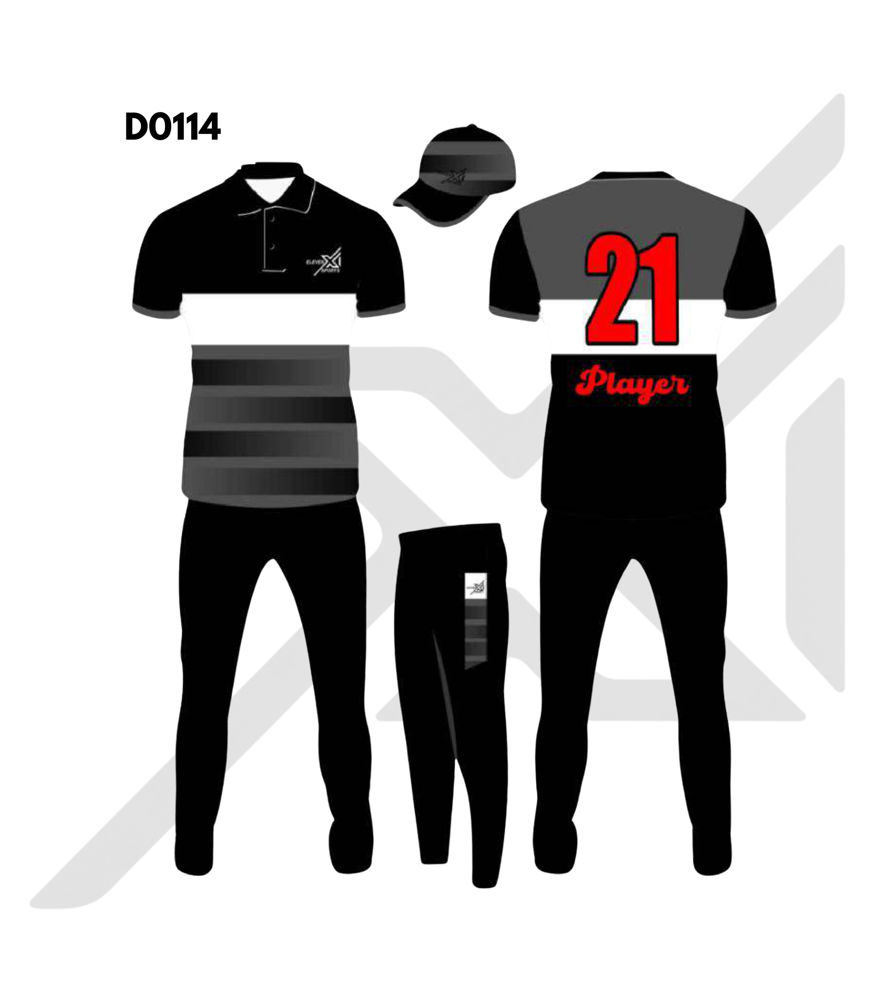 Black Grey Horizontal Stripe Cricket Kit – Design 0114 (Es-D0114)