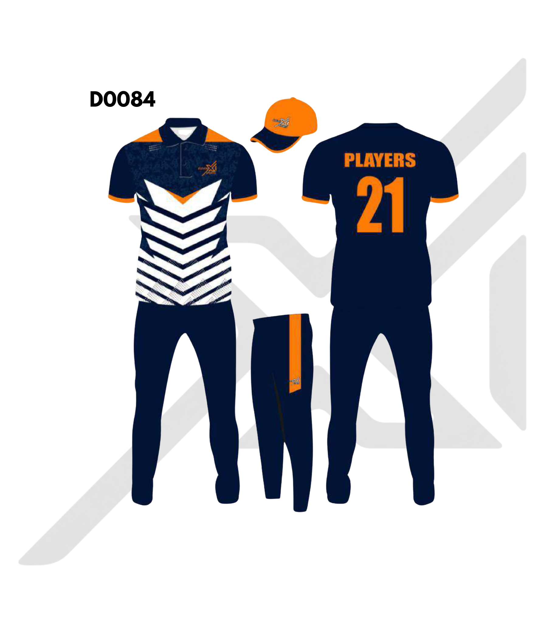 Navy Blue White Chevron Stripe Cricket Kit – Design 0084 (Es-D0084)
