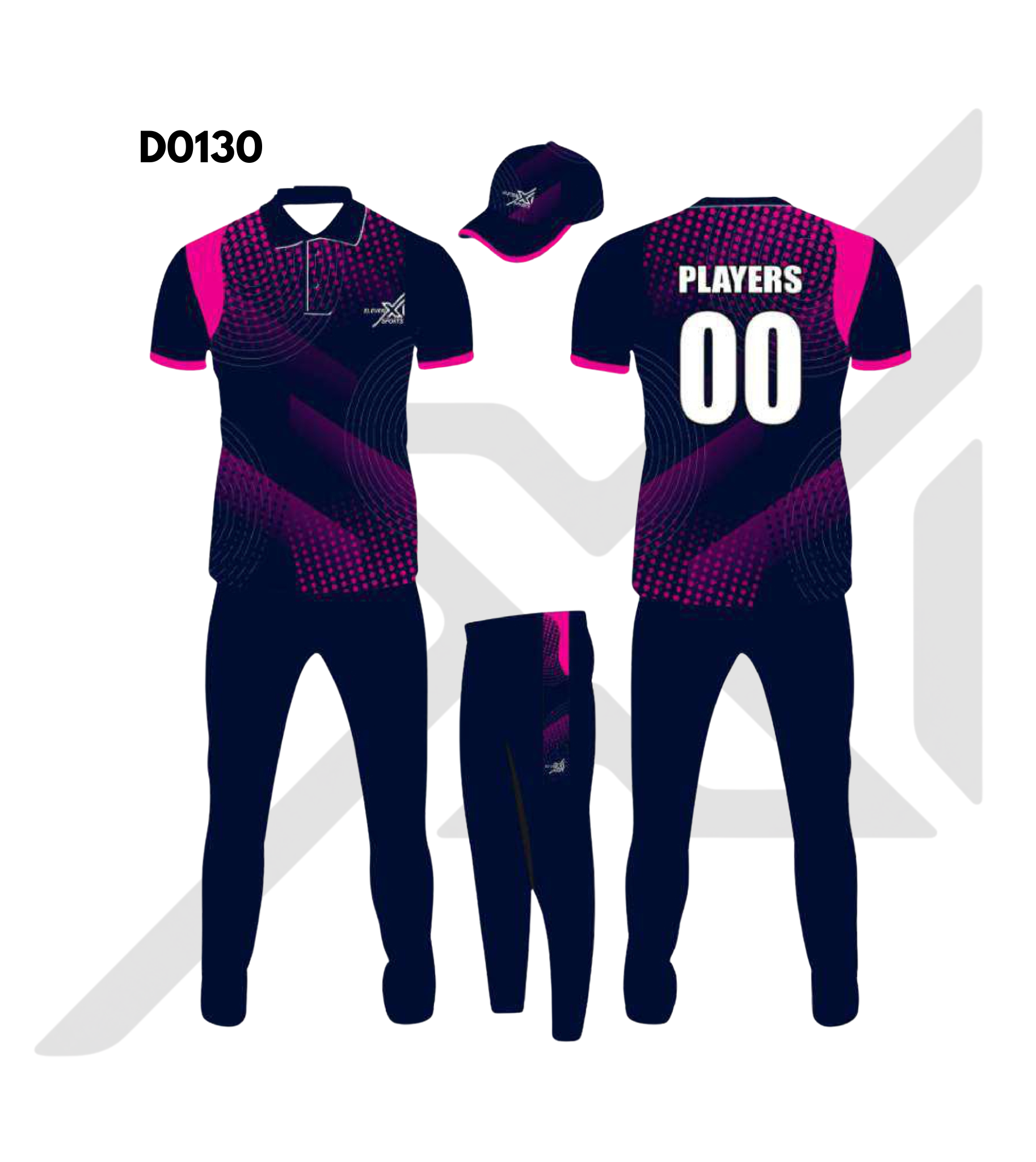 Navy Blue Magenta Dotted Wave Cricket Kit – Design 0130 (Es-D0130)