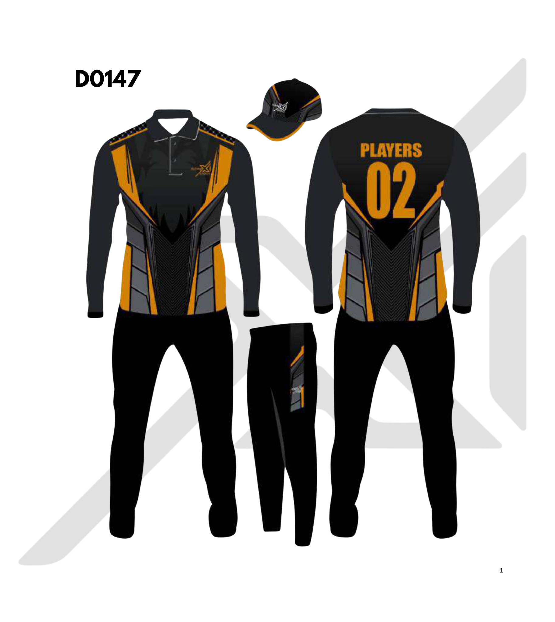 Black Orange Angular Panel Cricket Kit – Design 0147 (Es-D0147)