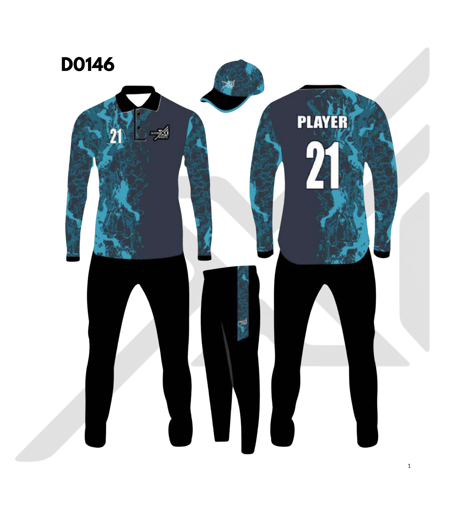 Grey Teal Brush Stroke Cricket Kit – Design 0146 (Es-D0146)
