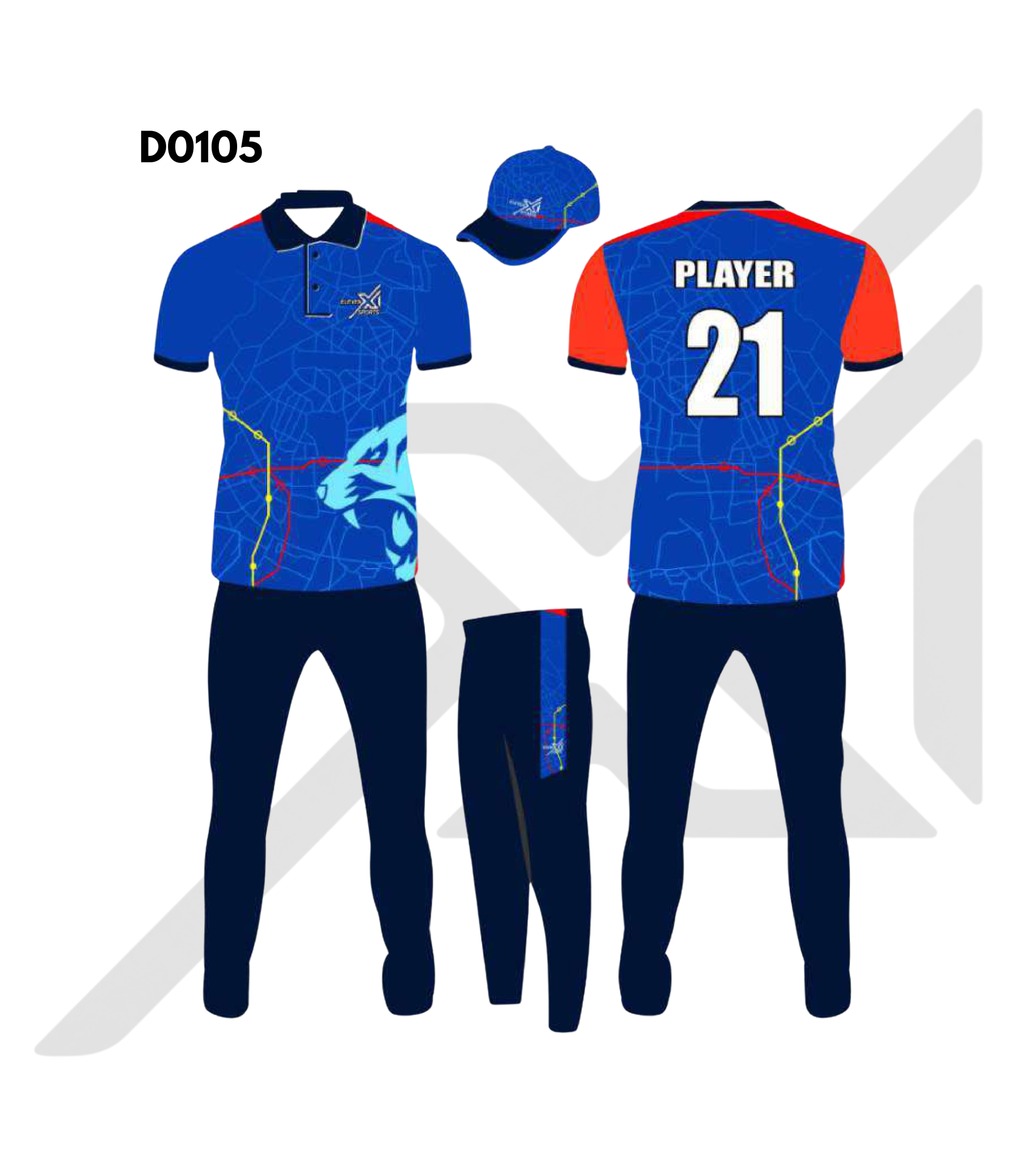 Royal Blue Red Lion Graphic Cricket Kit – Design 0105 (Es-D0105)