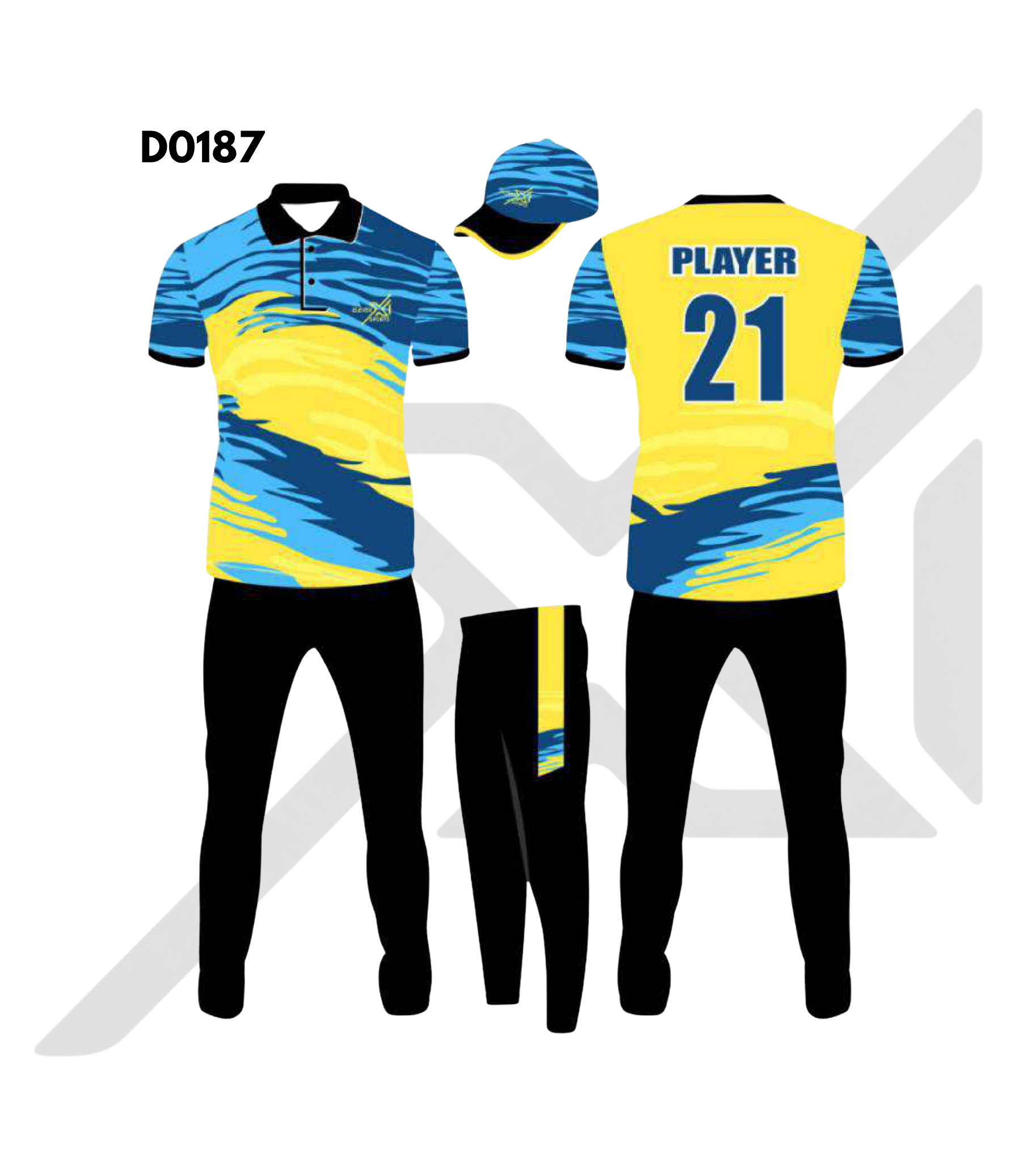 Navy Blue Black Flame Abstract Cricket Kit – Design 0187 (Es-D0187)