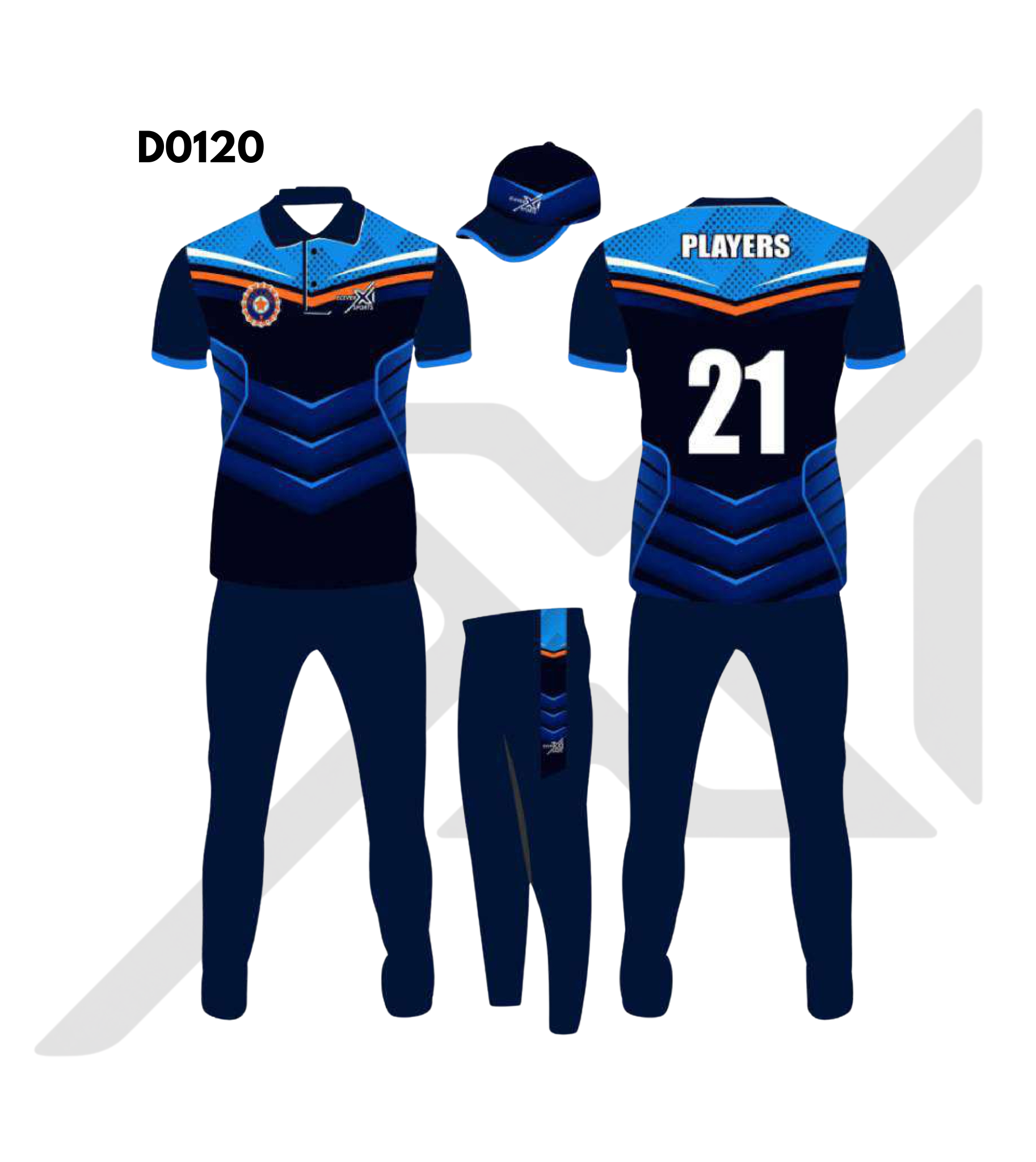 Navy Blue Sky Blue Chevron Stripe Cricket Kit – Design 0120 (Es-D0120)