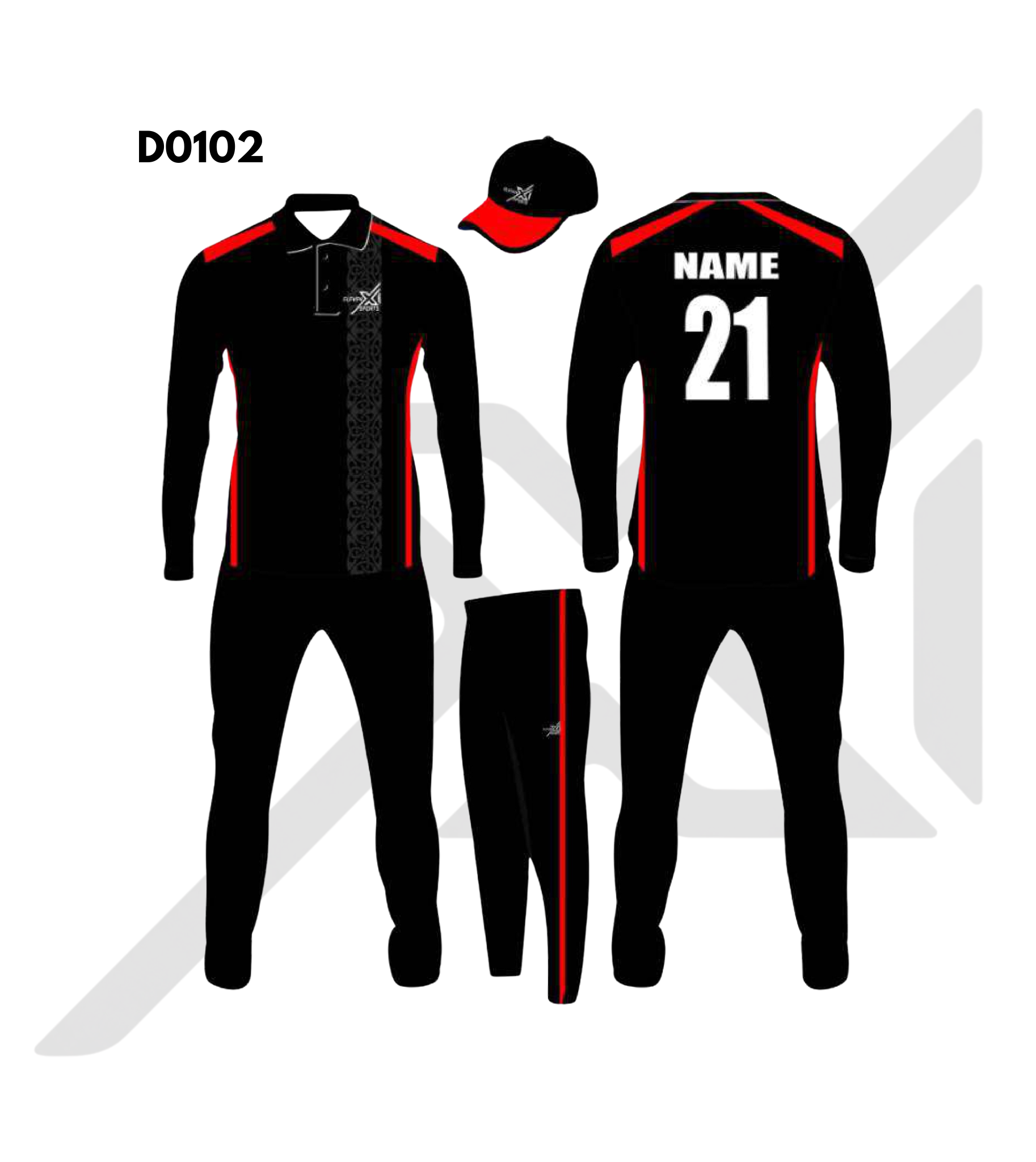 Black Red Panel Stripe Cricket Kit – Design 0102 (Es-D0102)