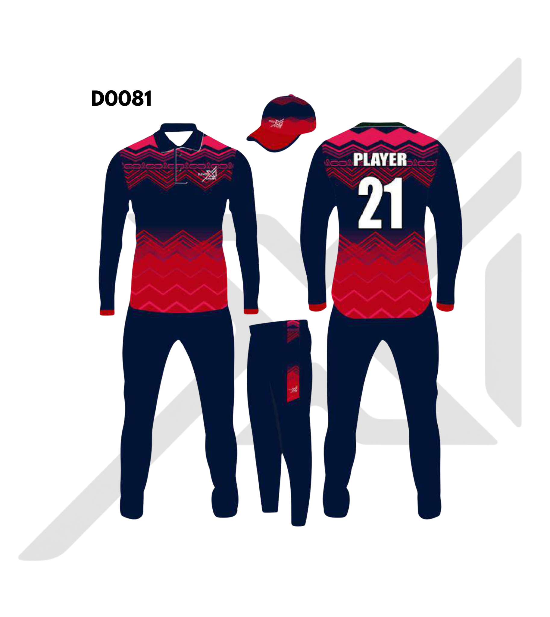Navy Blue Red Chevron Gradient Cricket Kit – Design 0081 (Es-D0081)