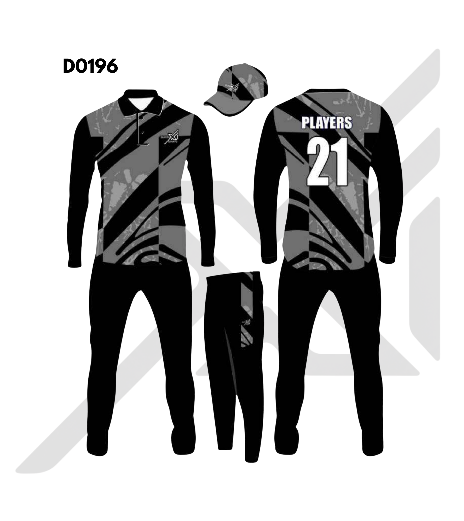 Black Grey Monochrome Geometric Cricket Kit – Design 0196 (Es-D0196)