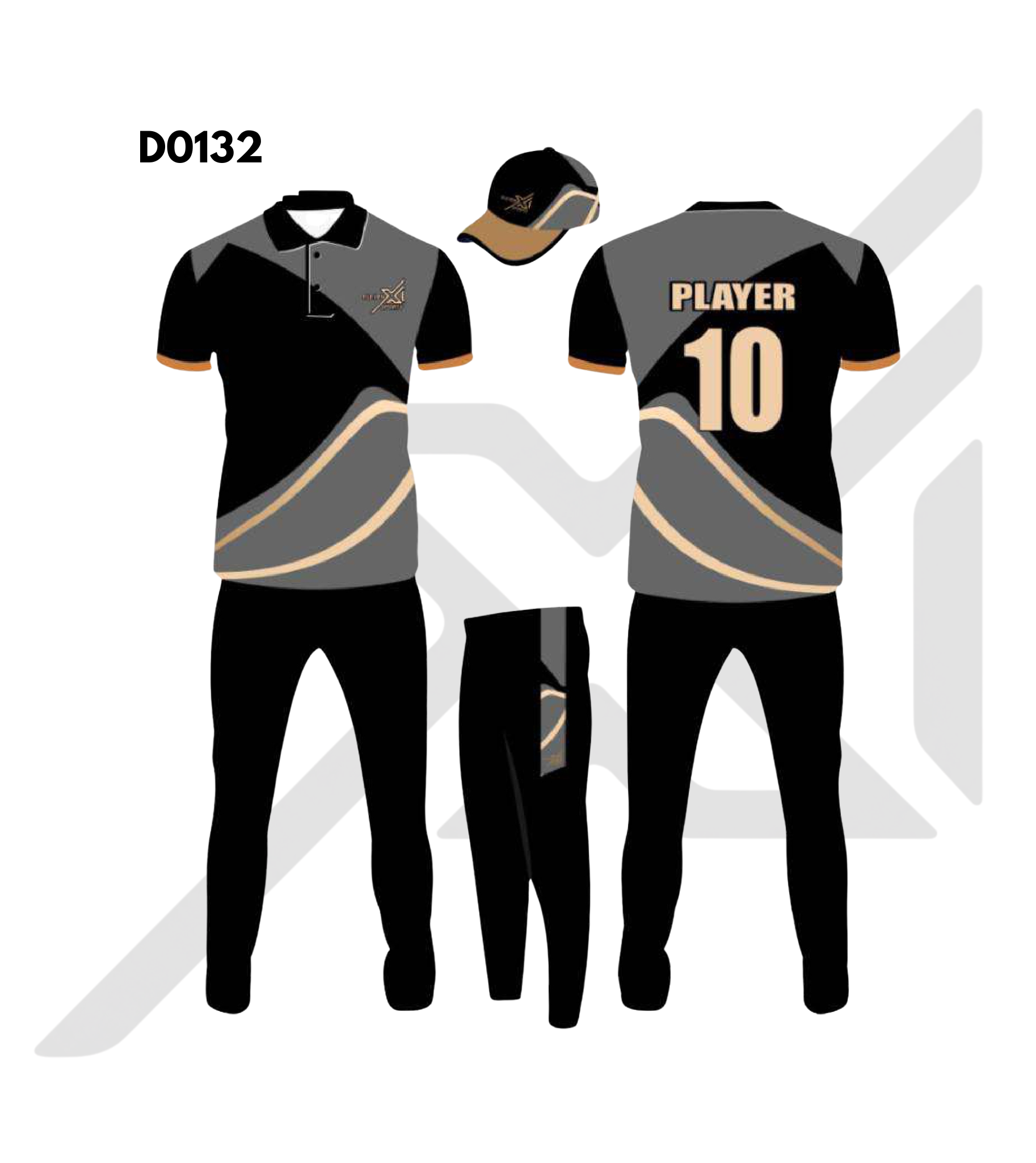Black Grey Curved Stripe Cricket Kit – Design 0132 (Es-D0132)