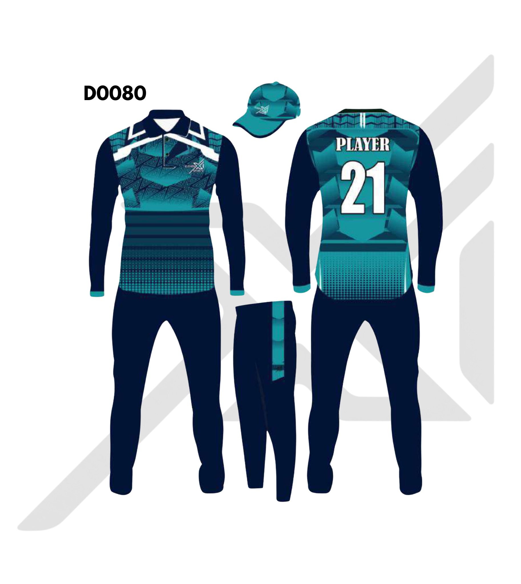 Teal Navy Blue Geometric Gradient Cricket Kit – Design 0080 (Es-D0080)