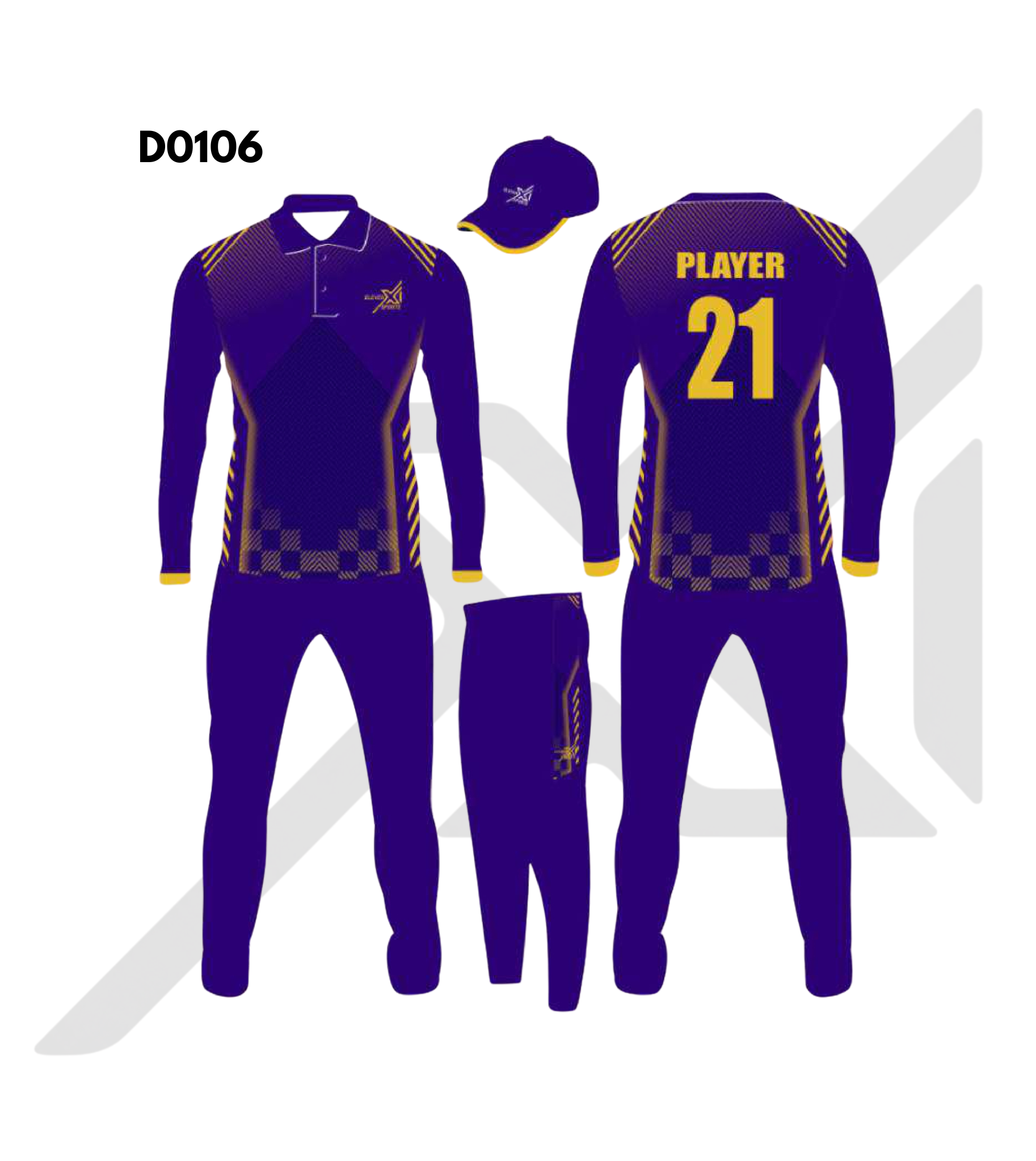 Purple Gold Checkered Geometric Cricket Kit – Design 0106 (Es-D0106)