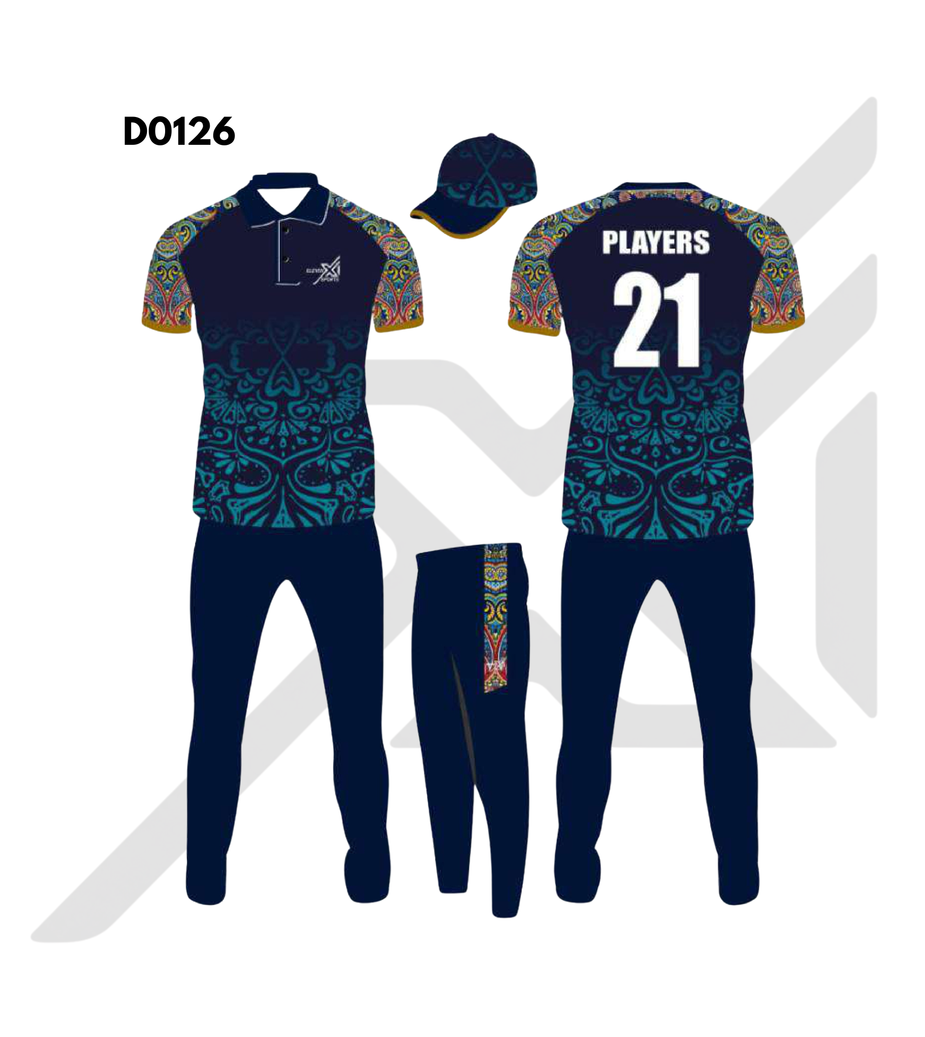 Navy Blue Teal Paisley Ornamental Cricket Kit – Design 0126 (Es-D0126)