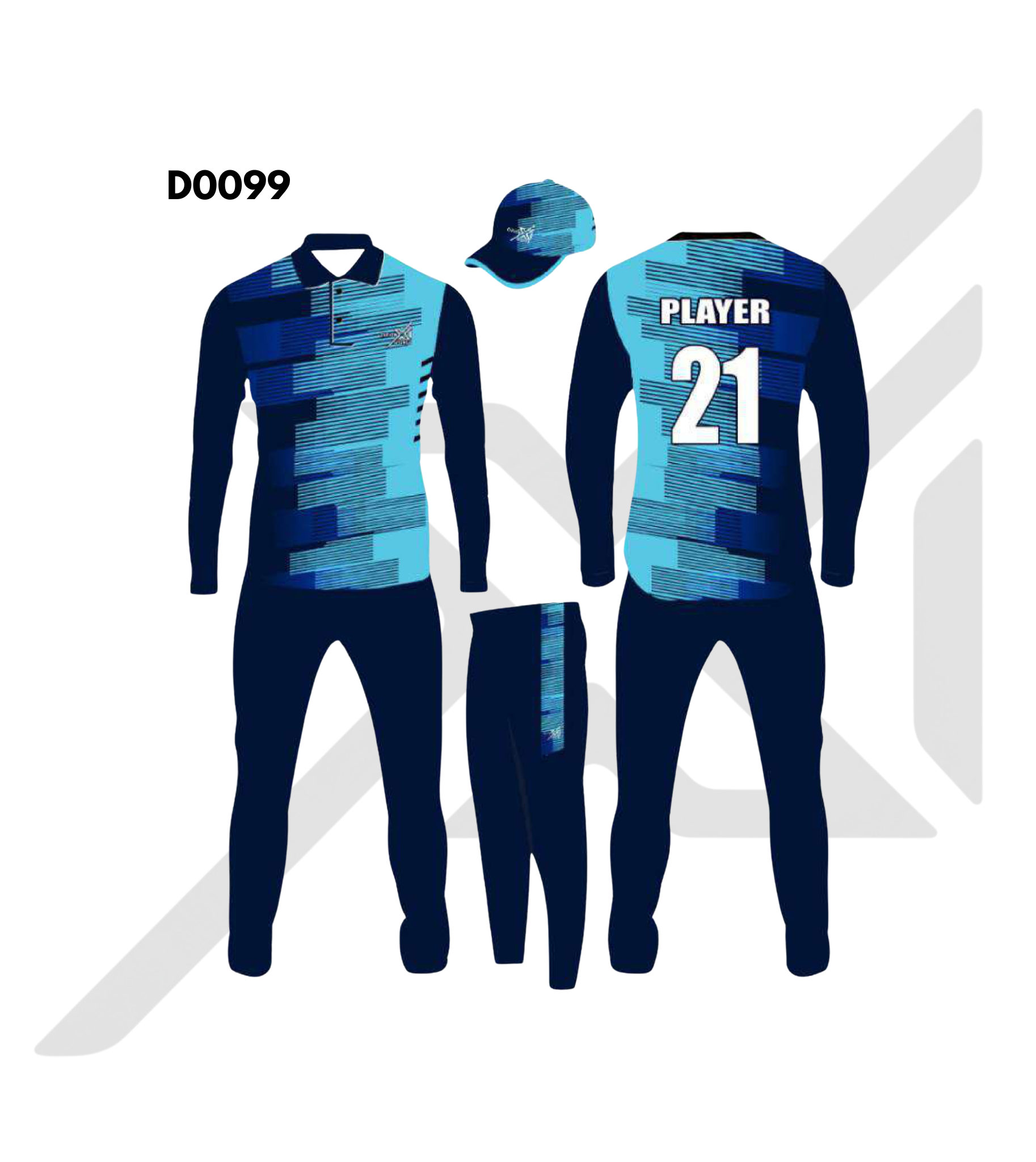 Sky Blue Navy Blue Block Stripe Cricket Kit – Design 0099 (Es-D0099)