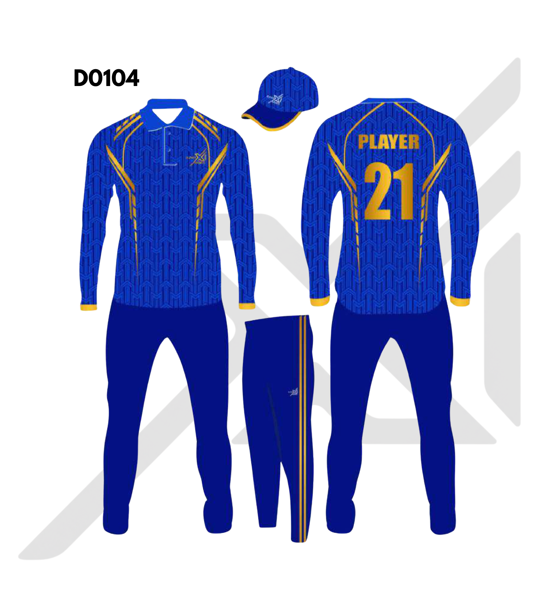 Royal Blue Gold Linear Geometric Cricket Kit – Design 0104 (Es-D0104)