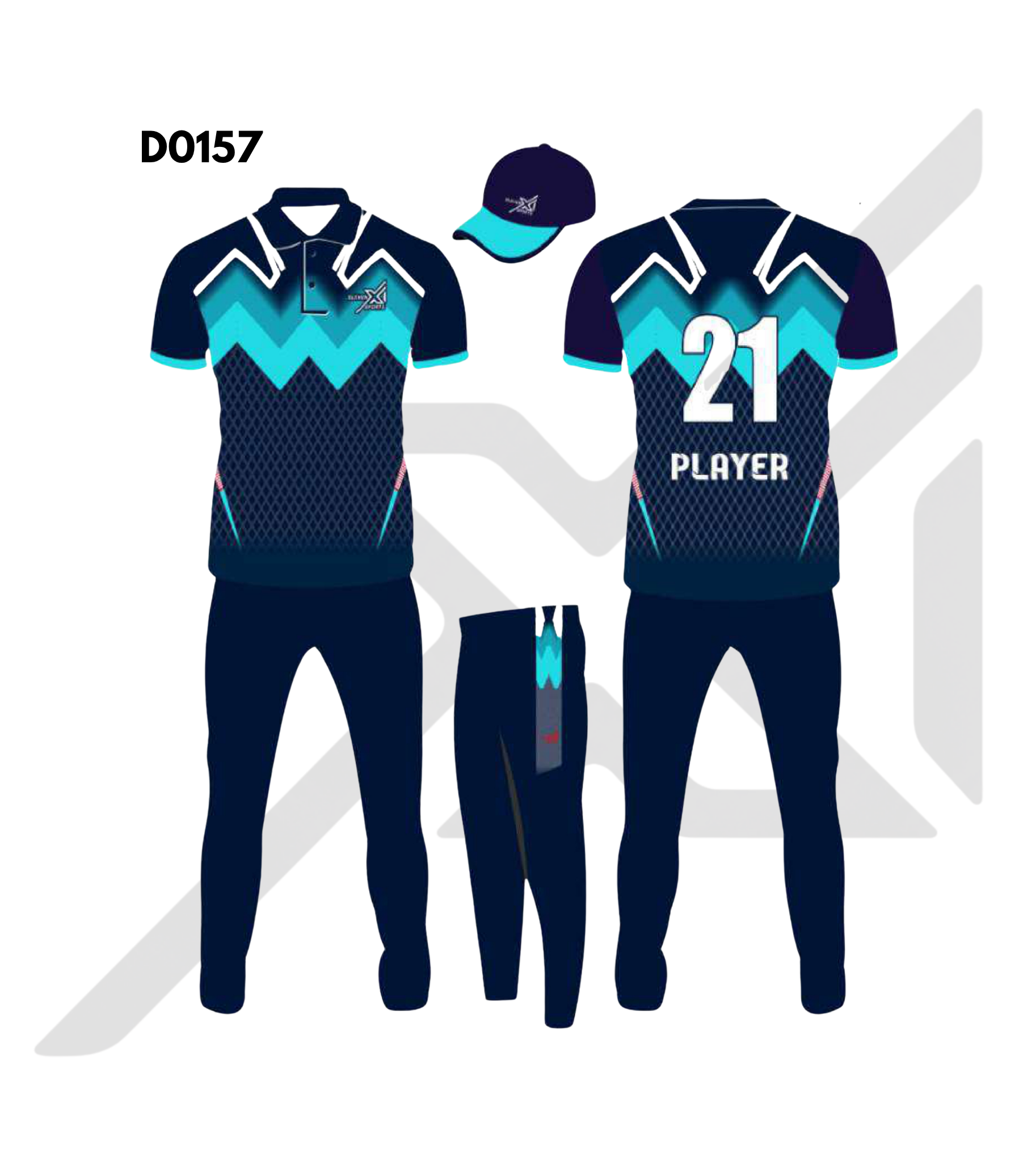 Navy Blue Sky Blue Gradient Stripe Cricket Kit – Design 0157 (Es-D0157)