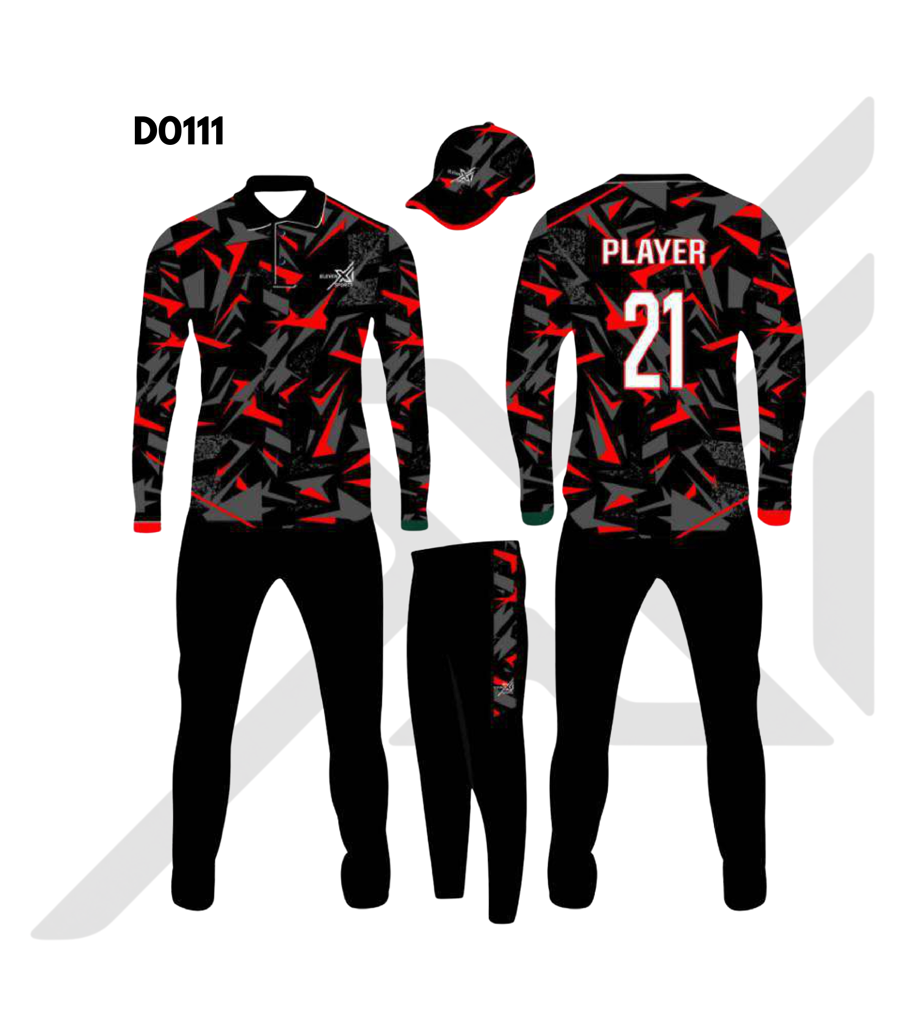 Black Red Geometric Shattered Cricket Kit – Design 0111 (Es-D0111)
