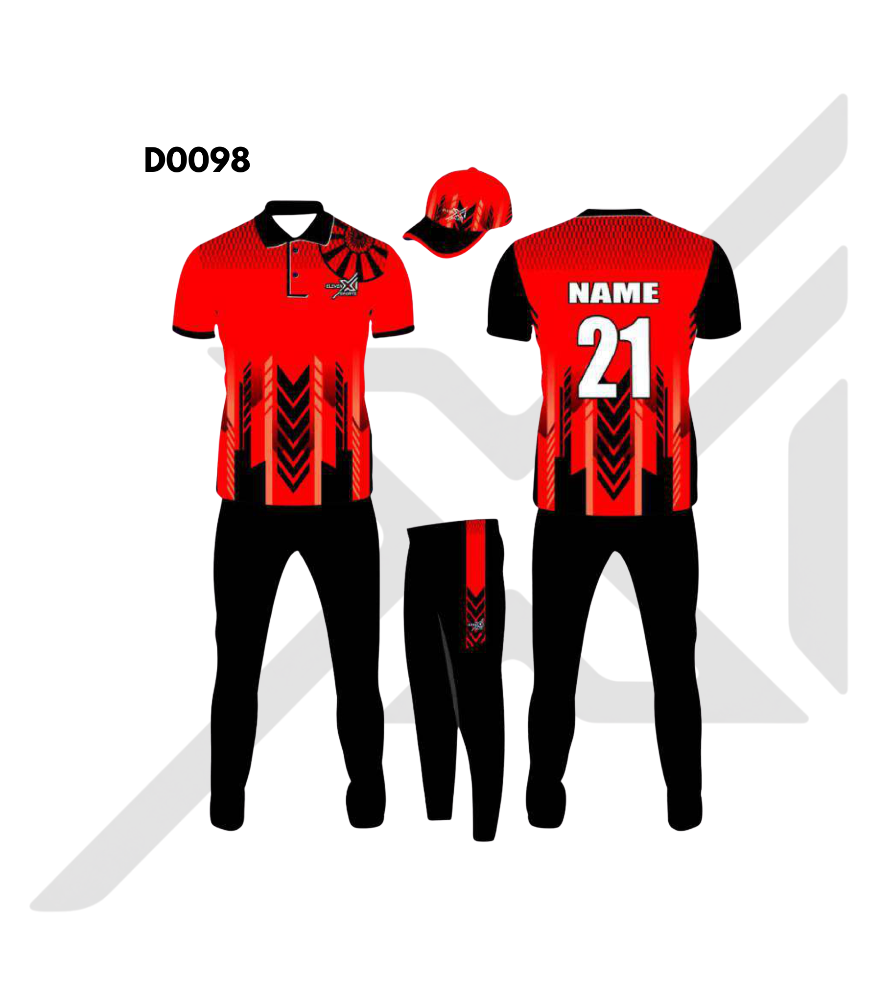 Red Black Chevron Geometric Cricket Kit – Design 0098 (Es-D0098)