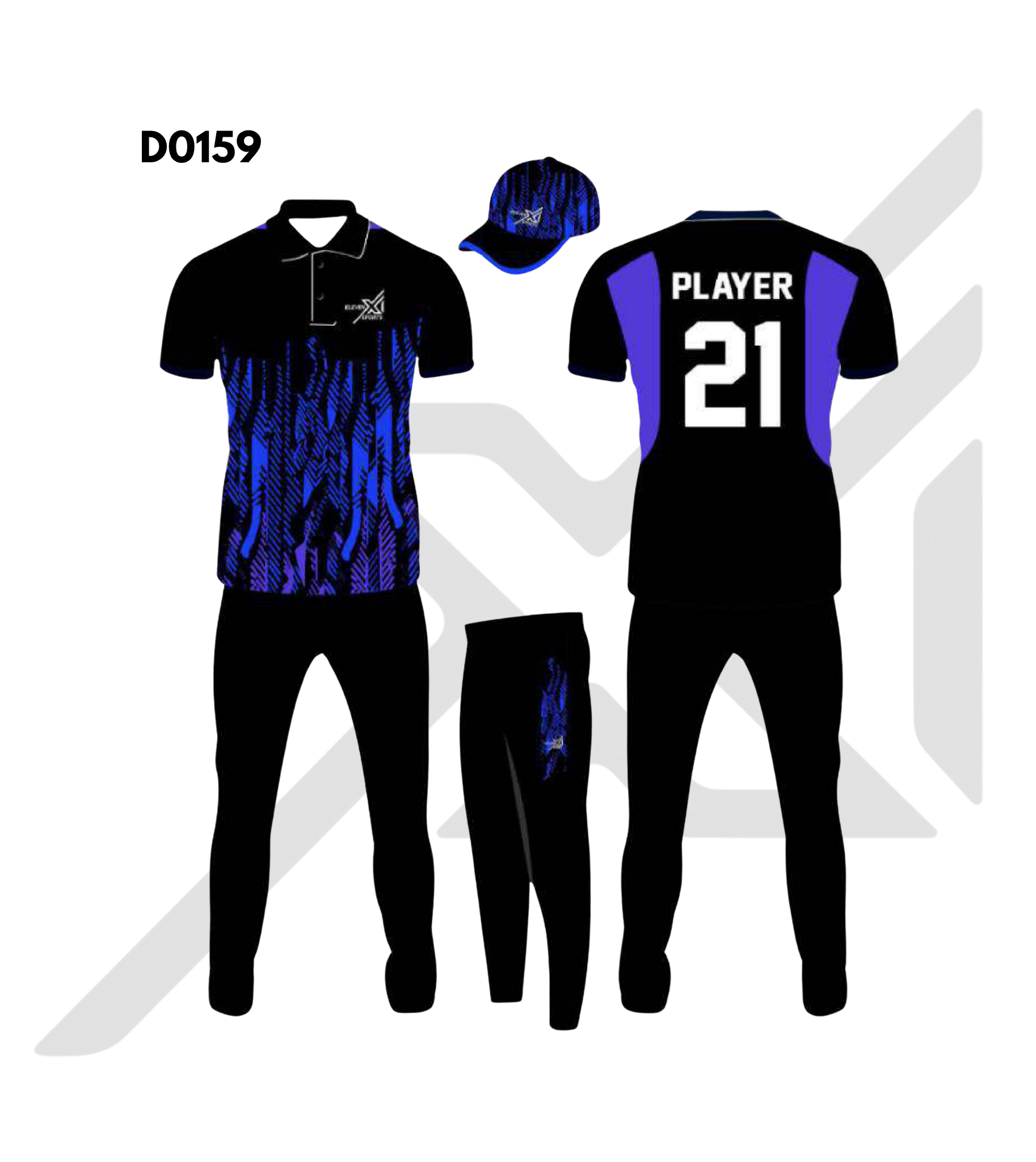 Navy Blue Black Abstract Graphic Cricket Kit – Design 0159 (Es-D0159)