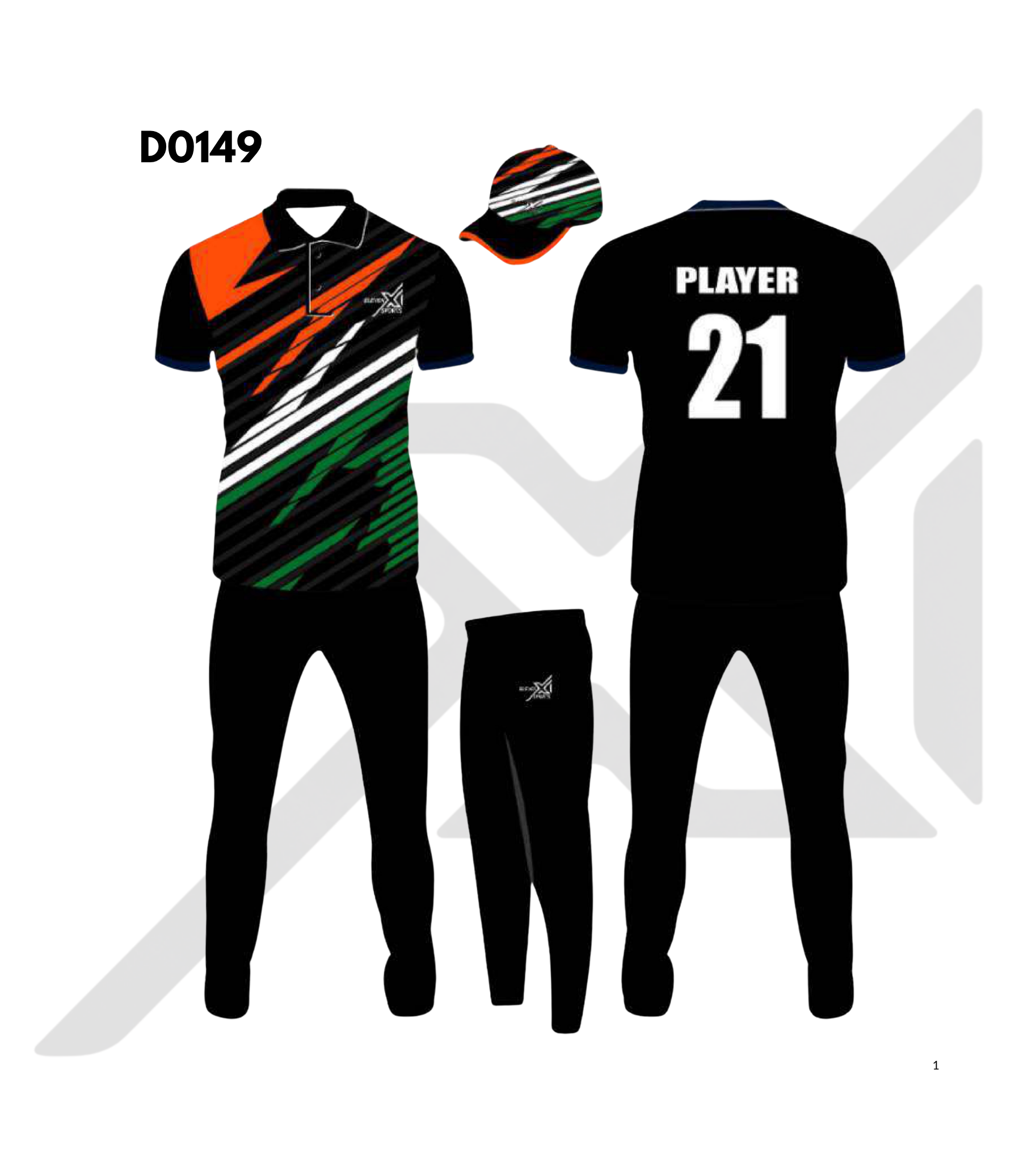 Black Green Multicolor Slash Cricket Kit – Design 0149 (Es-D0149)