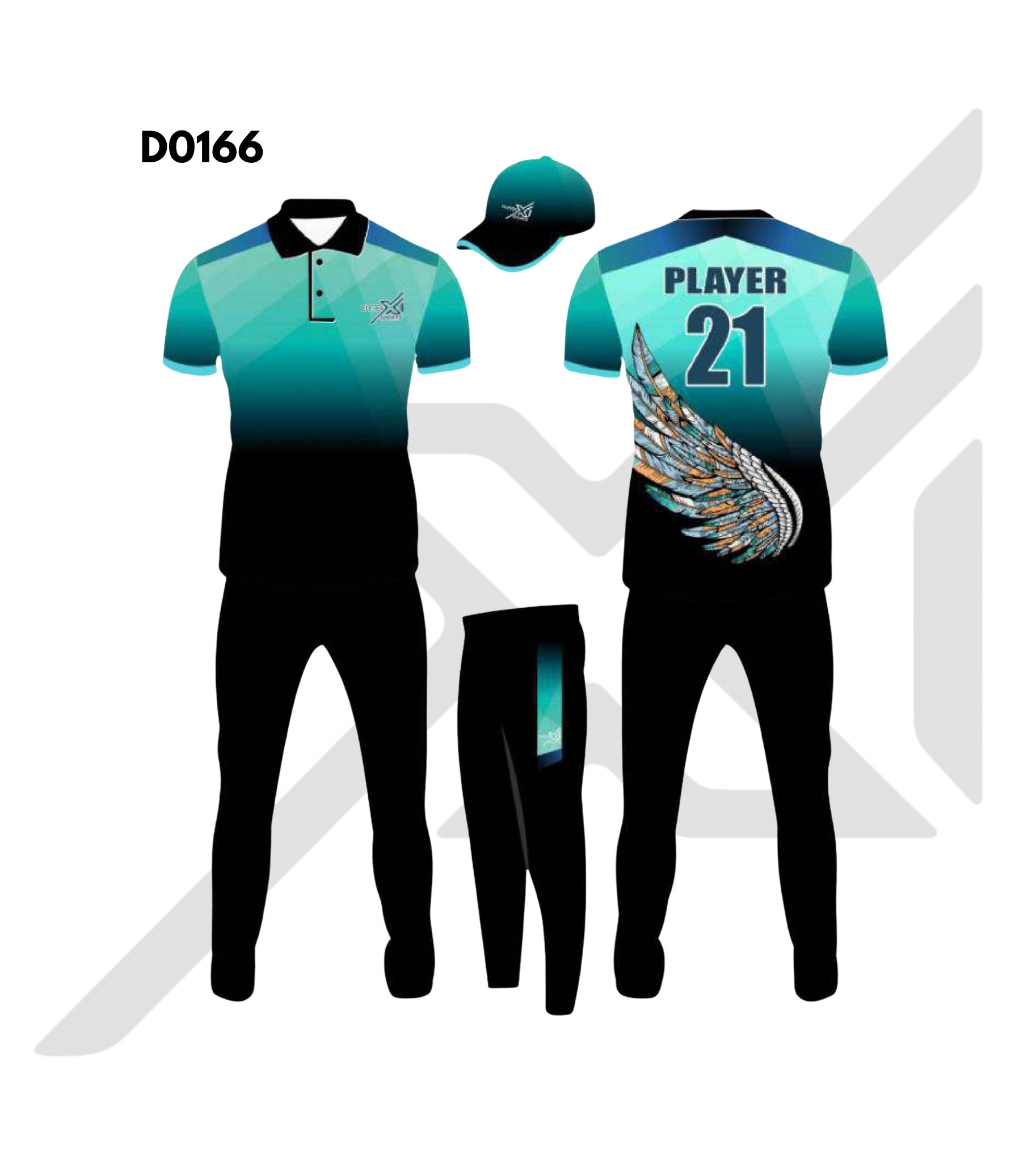 Black Sky Blue Multicolor Abstract Cricket Kit – Design 0166 (Es-D0166)