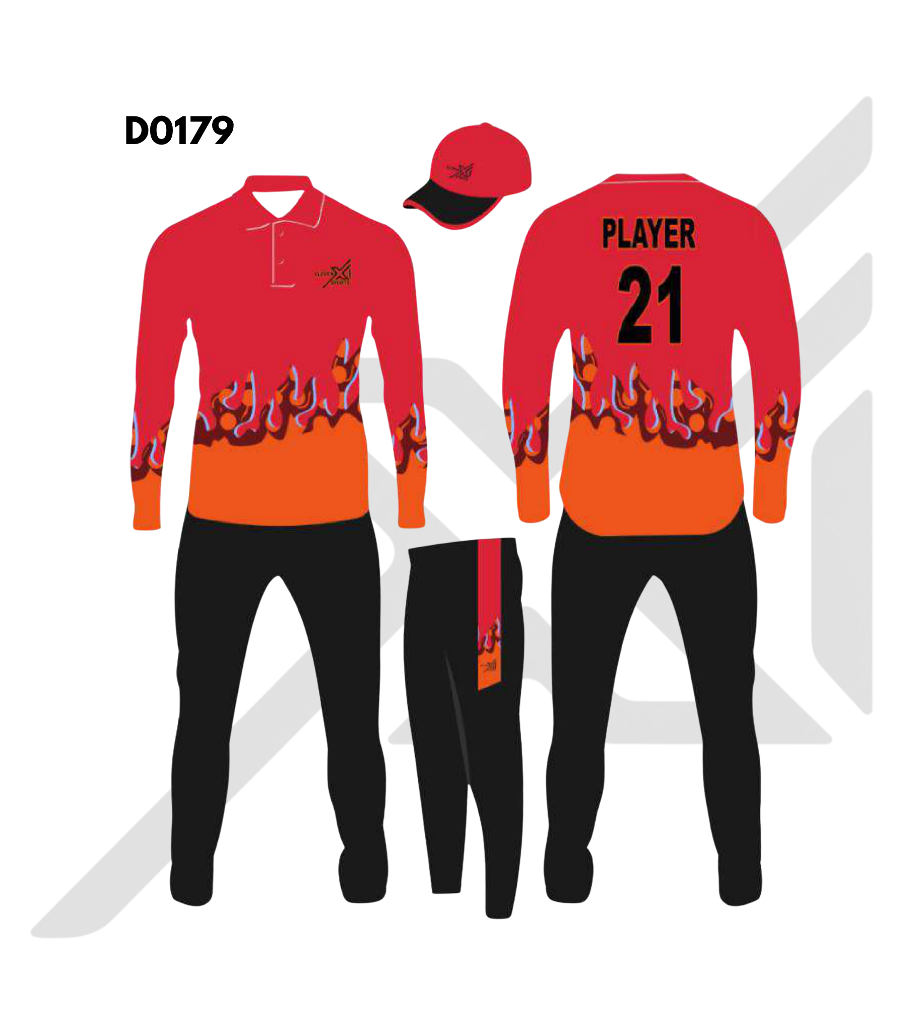Red Black Flame Abstract Cricket Kit – Design 0179 (Es-D0179)