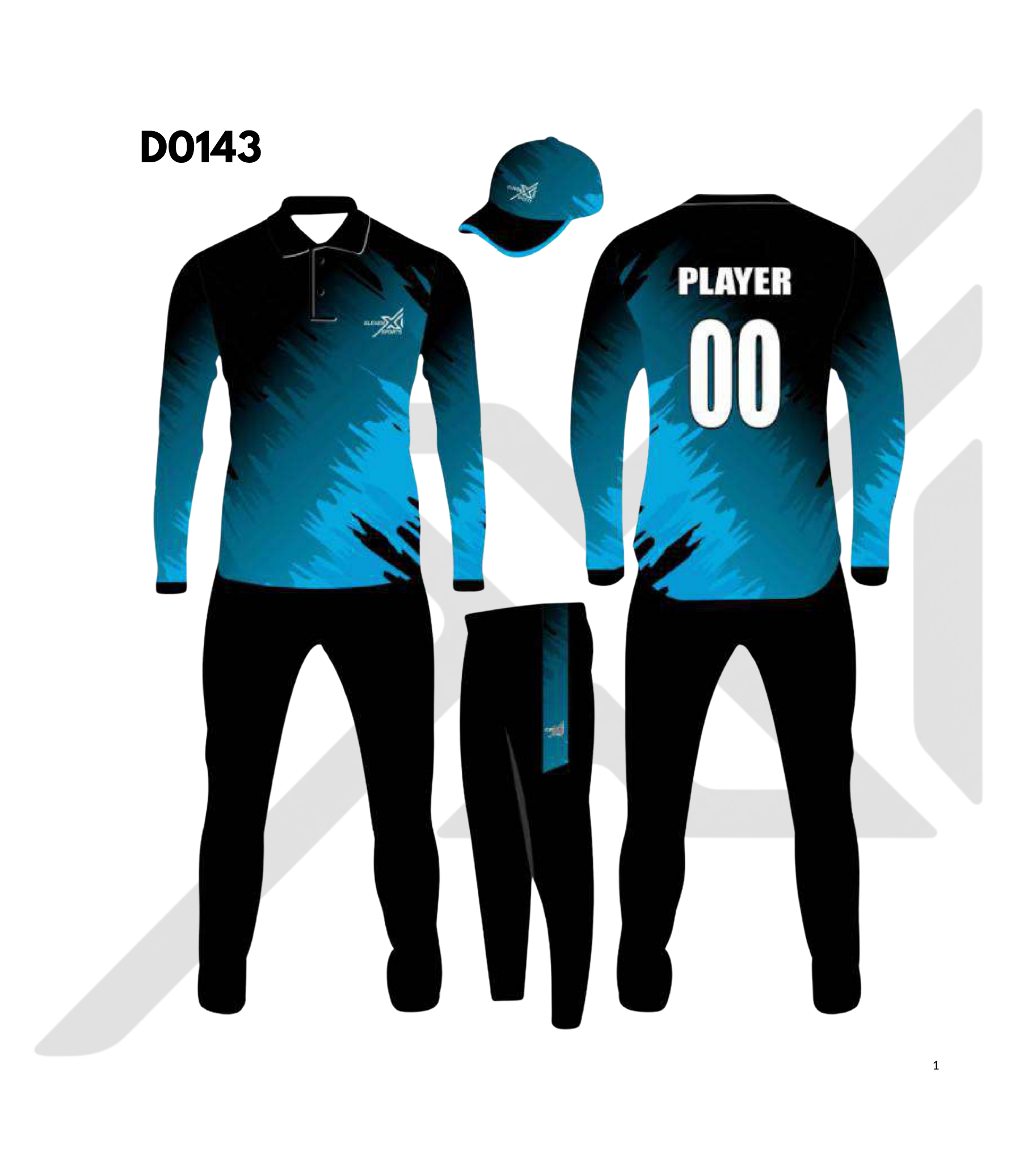 Black Teal Gradient Brush Stroke Cricket Kit – Design 0143 (Es-D0143)