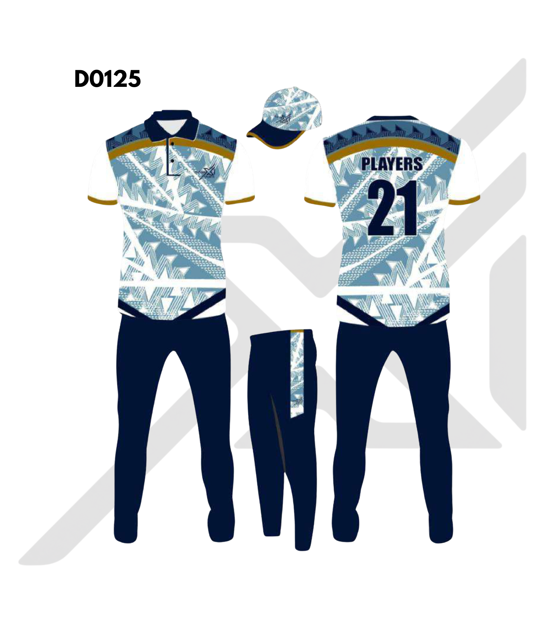 White Sky Blue Geometric Abstract Cricket Kit – Design 0125 (Es-D0125)