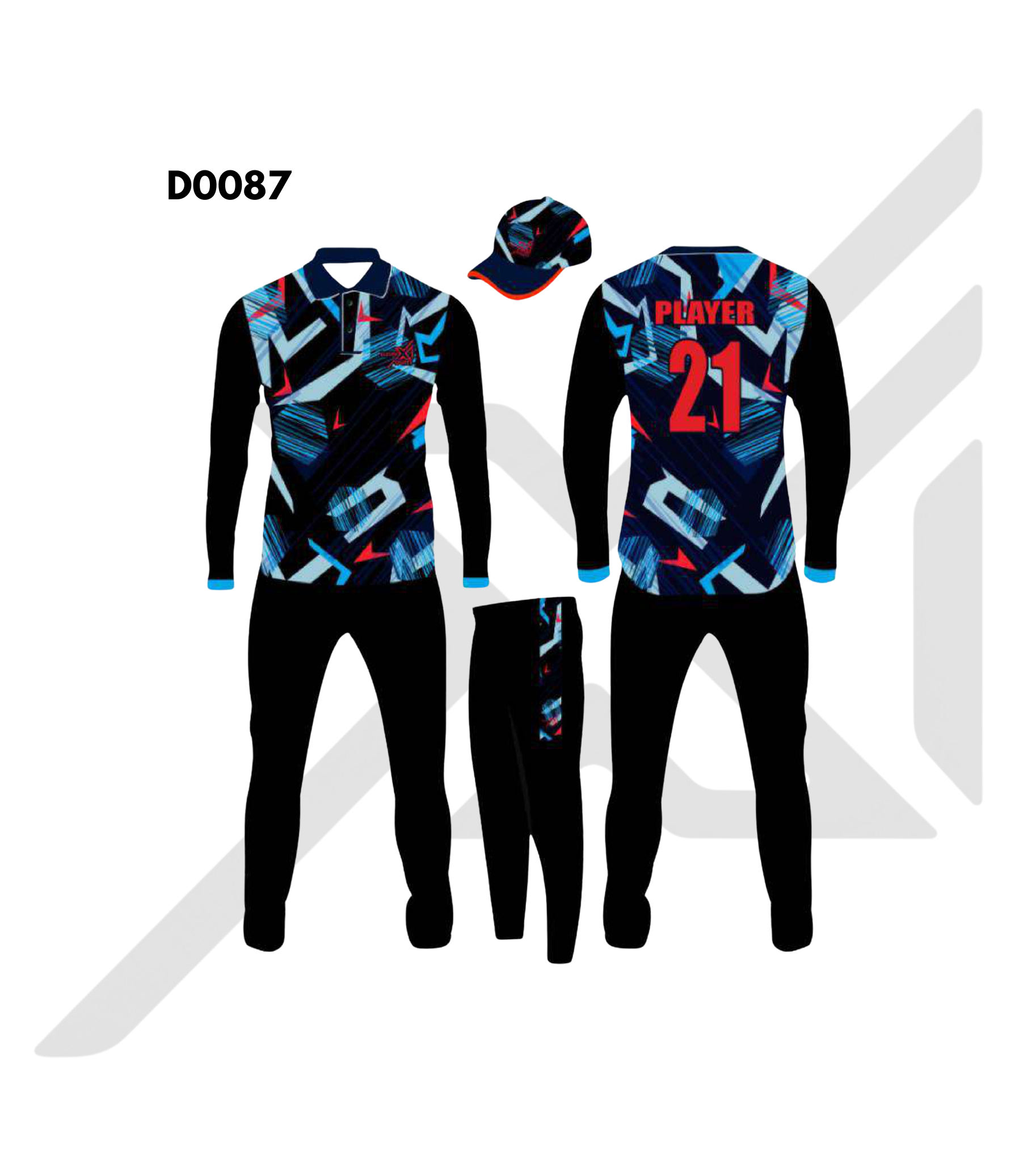 Black Sky Blue Geometric Shattered Cricket Kit – Design 0087 (Es-D0087)