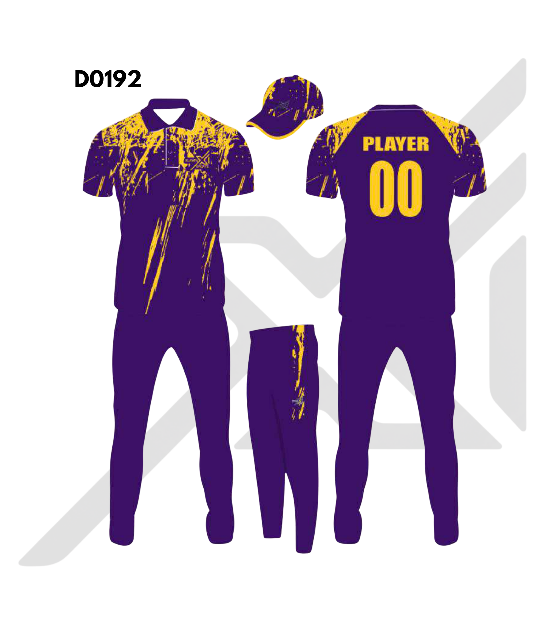 Purple Yellow Abstract Graphic Cricket Kit – Design 0192 (Es-D0192)