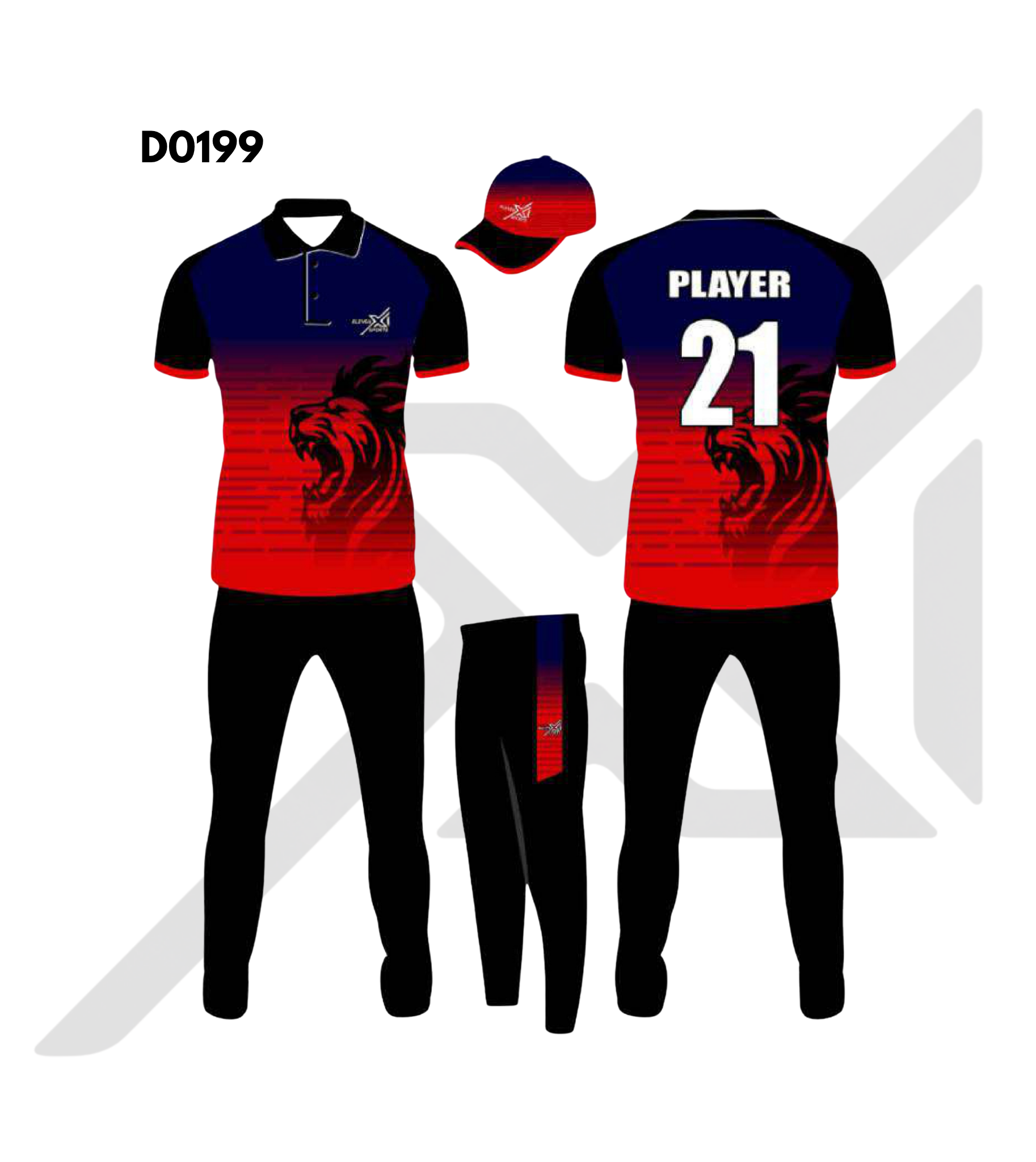Black Orange Lion Abstract Cricket Kit – Design 0199 (Es-D0199)