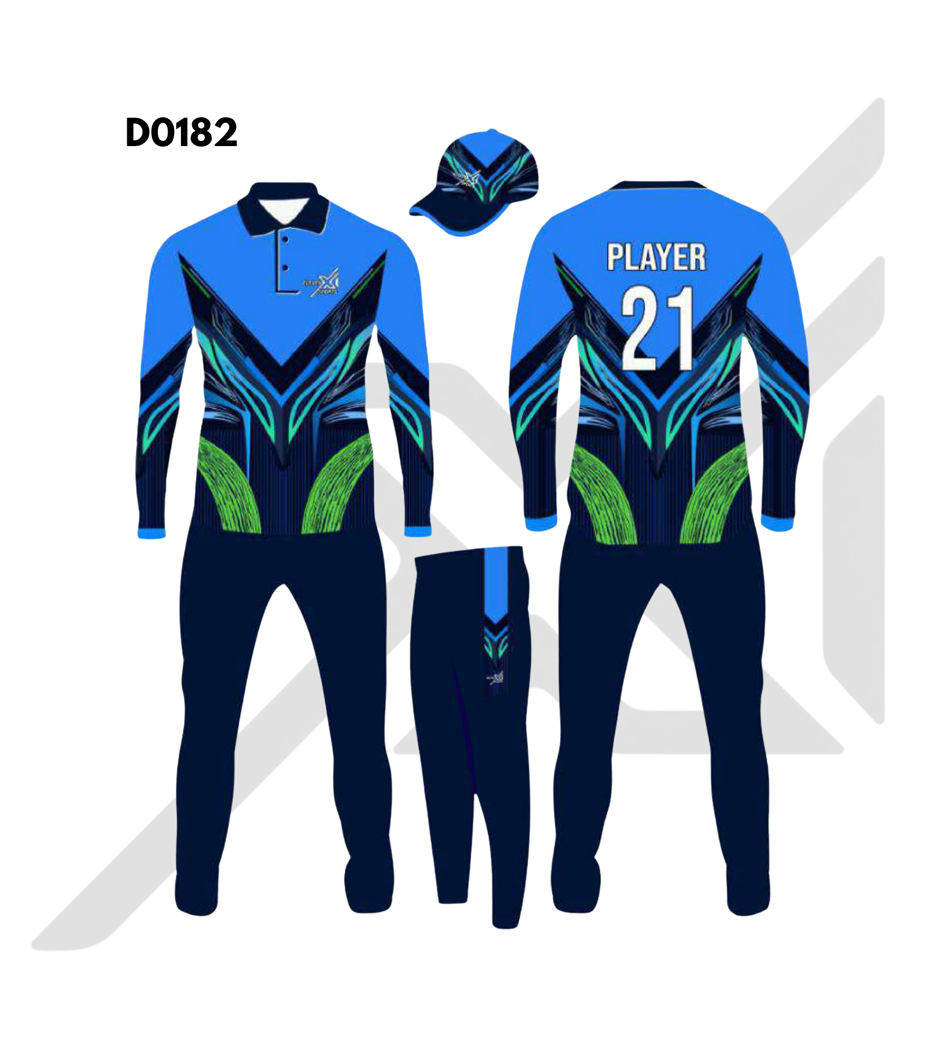 Black Sky Blue Multicolor Abstract Cricket Kit – Design 0182 (Es-D0182)