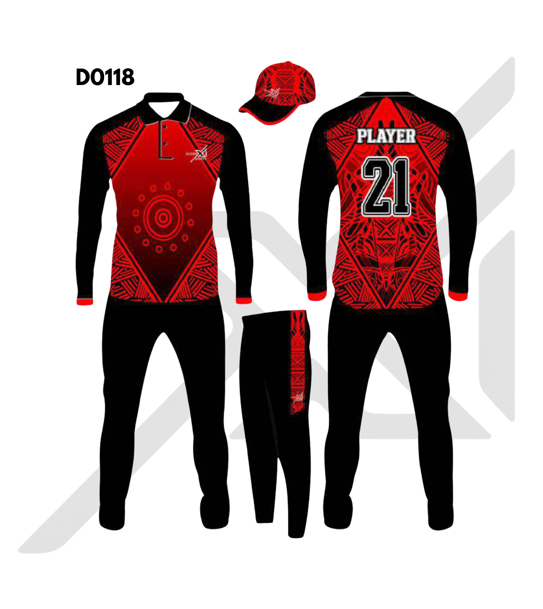 Red Black Ethnic Geometric Cricket Kit – Design 0118 (Es-D0118)