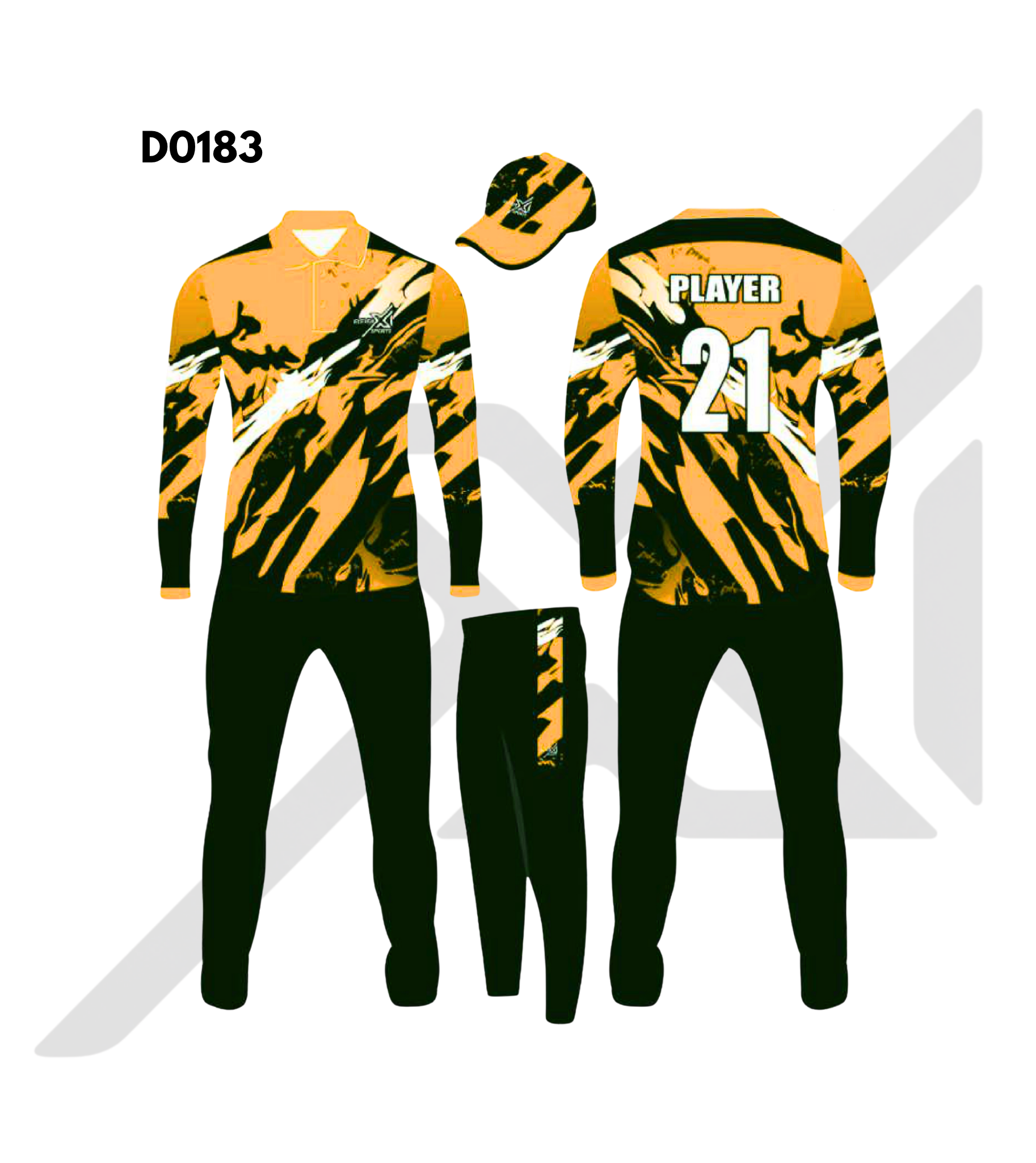 Black Yellow Ethnic Geometric Cricket Kit – Design 0183 (Es-D0183)
