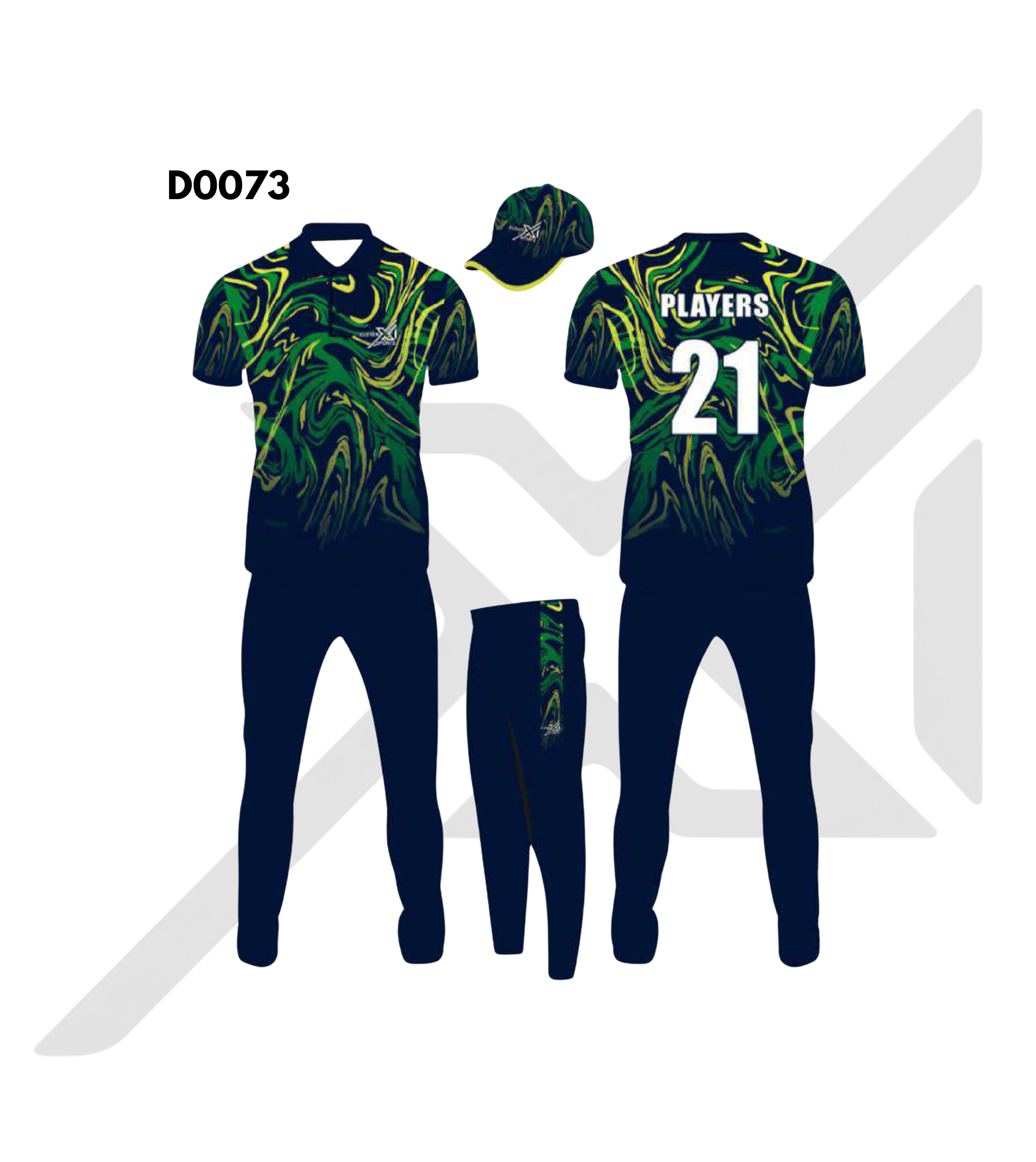 Navy Blue Green Marble Abstract Cricket Kit – Design 0073 (Es-D0073)