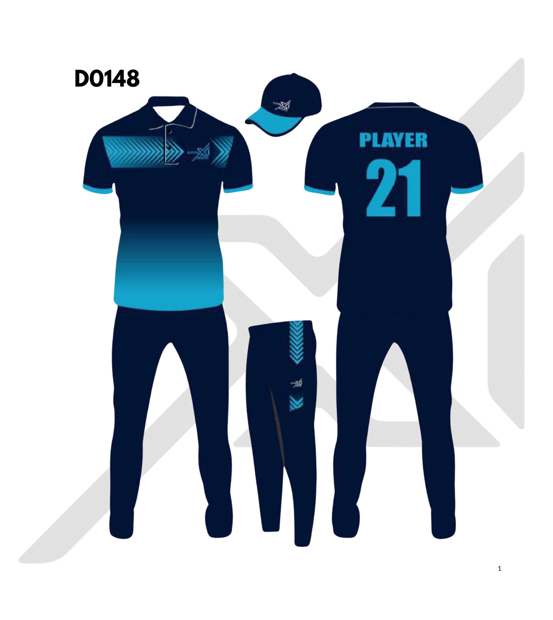 Navy Blue Sky Blue Gradient Stripe Cricket Kit – Design 0148 (Es-D0148)