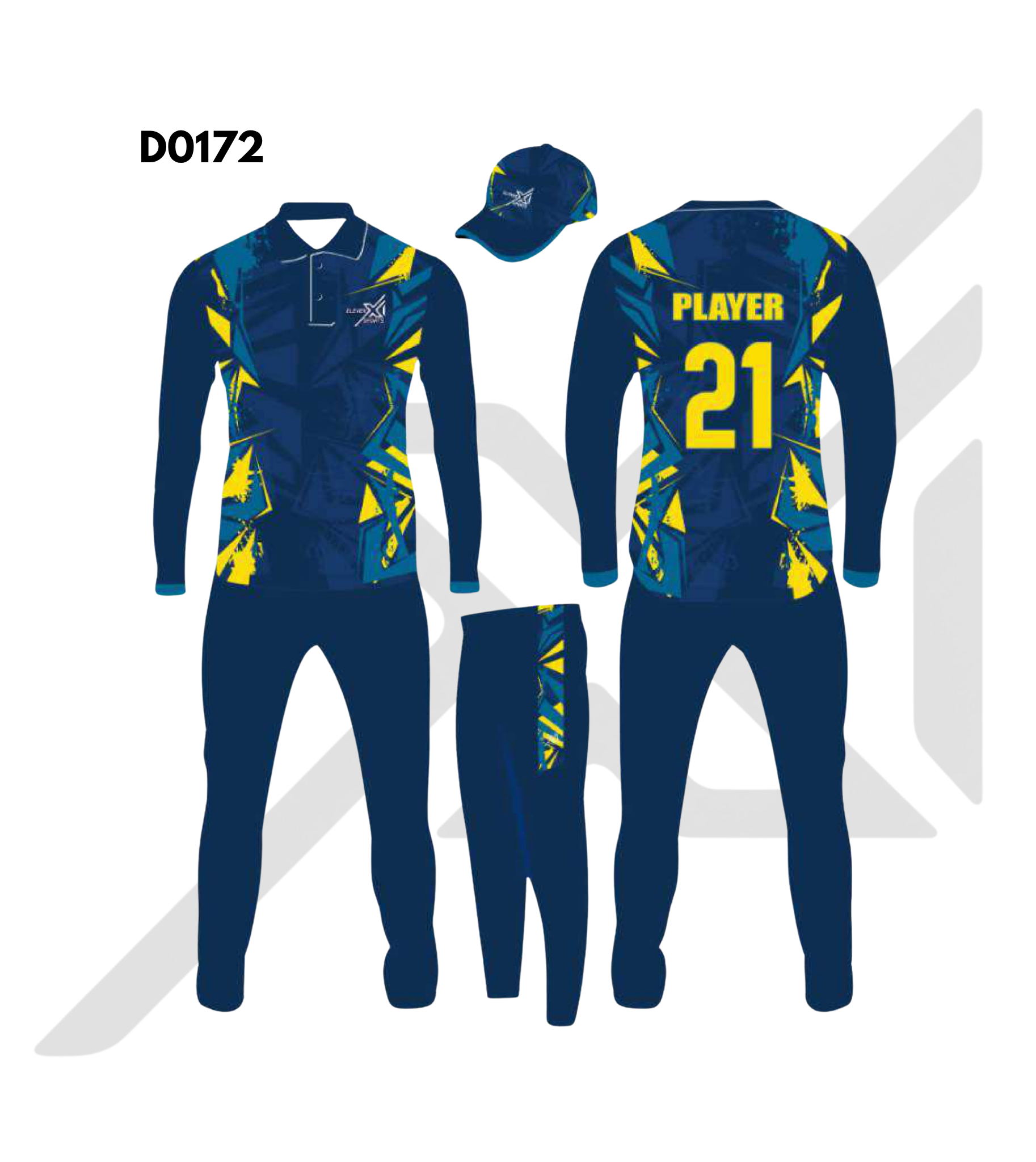 Navy Blue Yellow Gradient Stripe Cricket Kit – Design 0172 (Es-D0172)