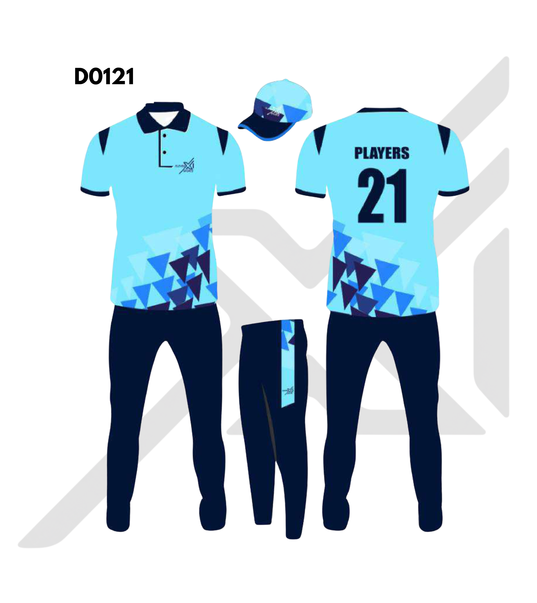 Sky Blue Navy Blue Triangle Geometric Cricket Kit – Design 0121 (Es-D0121)