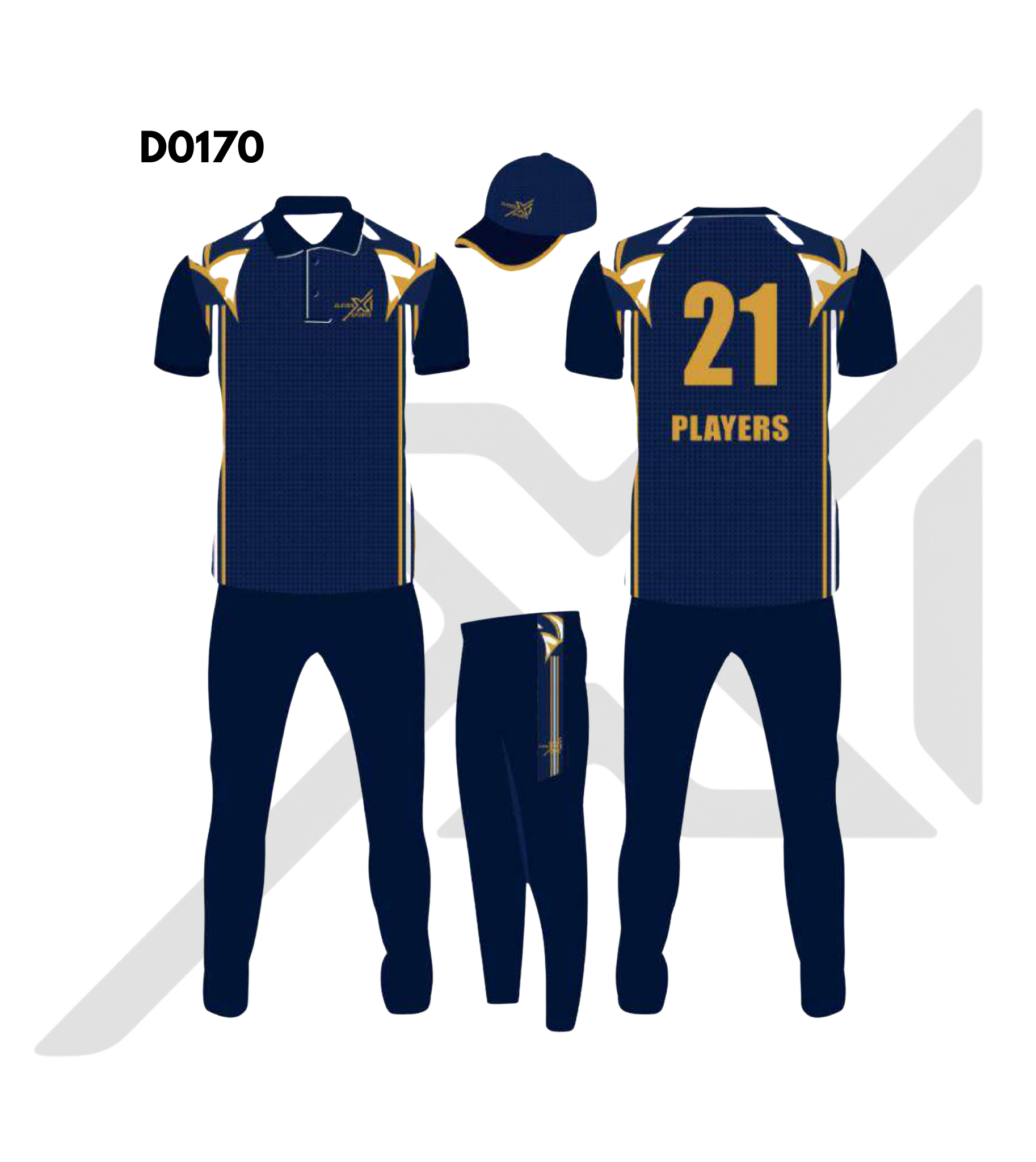Navy Blue White Abstract Graphic Cricket Kit – Design 0170 (Es-D0170)