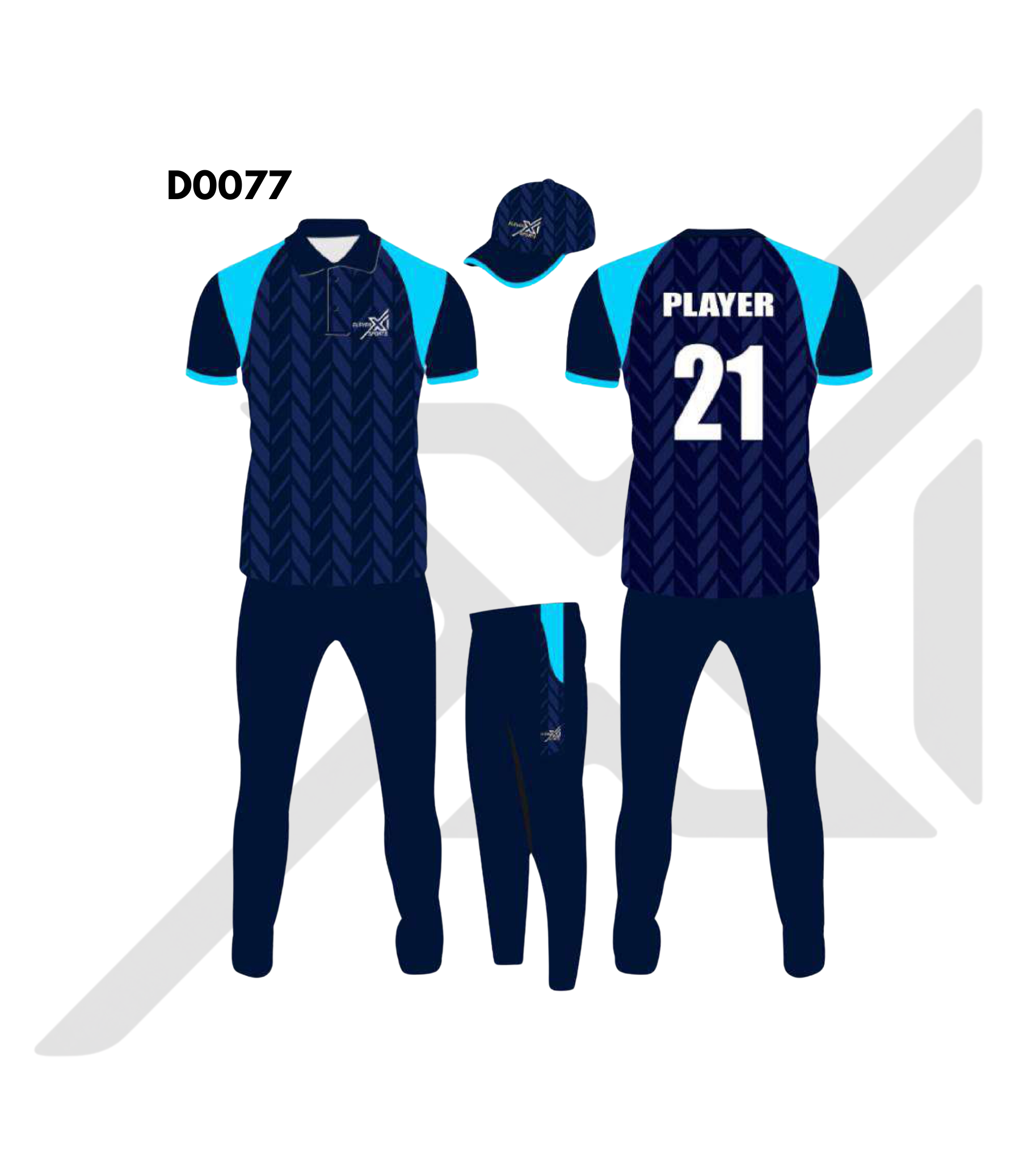 Navy Blue Sky Blue Chevron Stripe Cricket Kit – Design 0077 (Es-D0077)