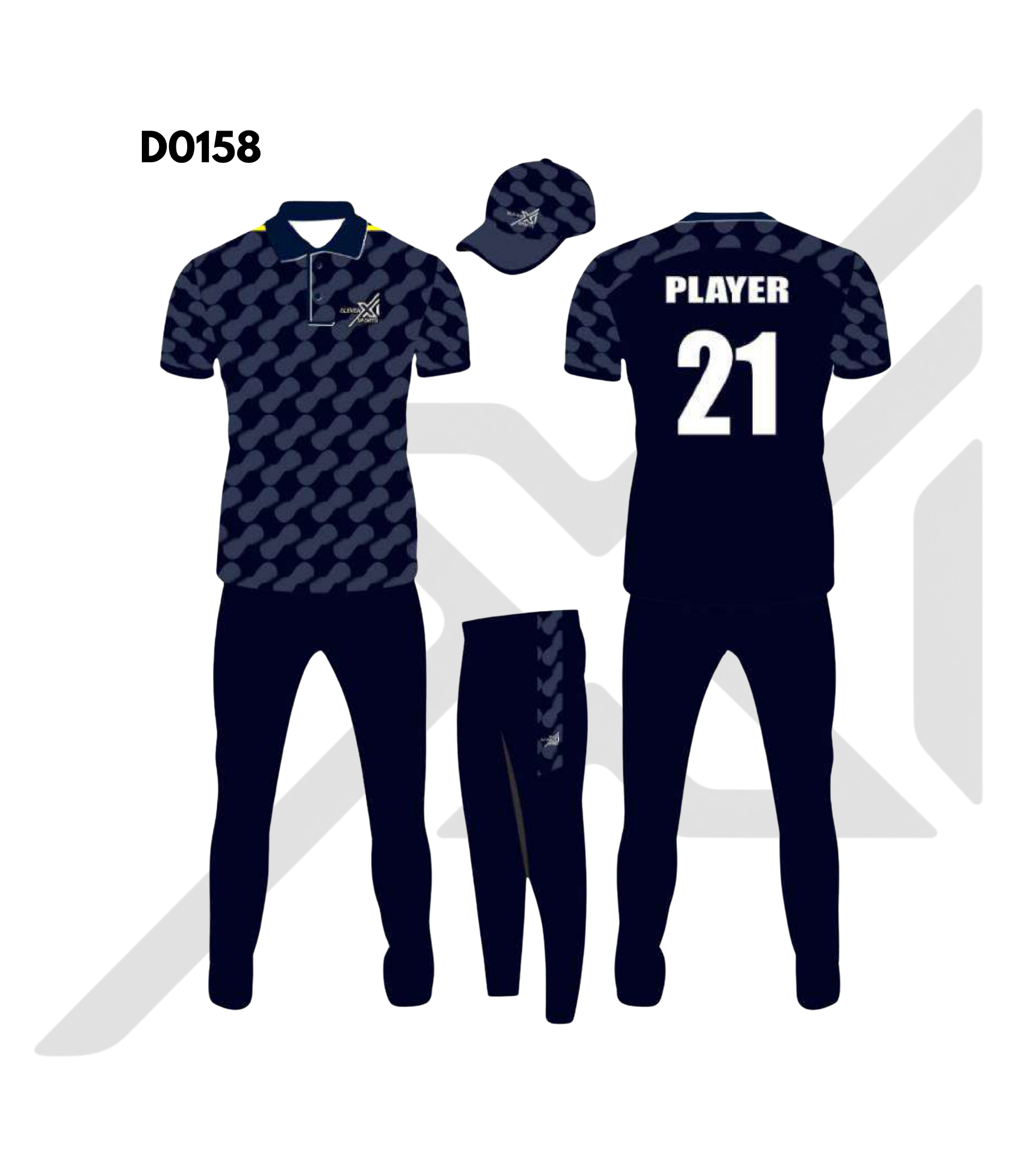 Navy Blue White Abstract Graphic Cricket Kit – Design 0158 (Es-D0158)