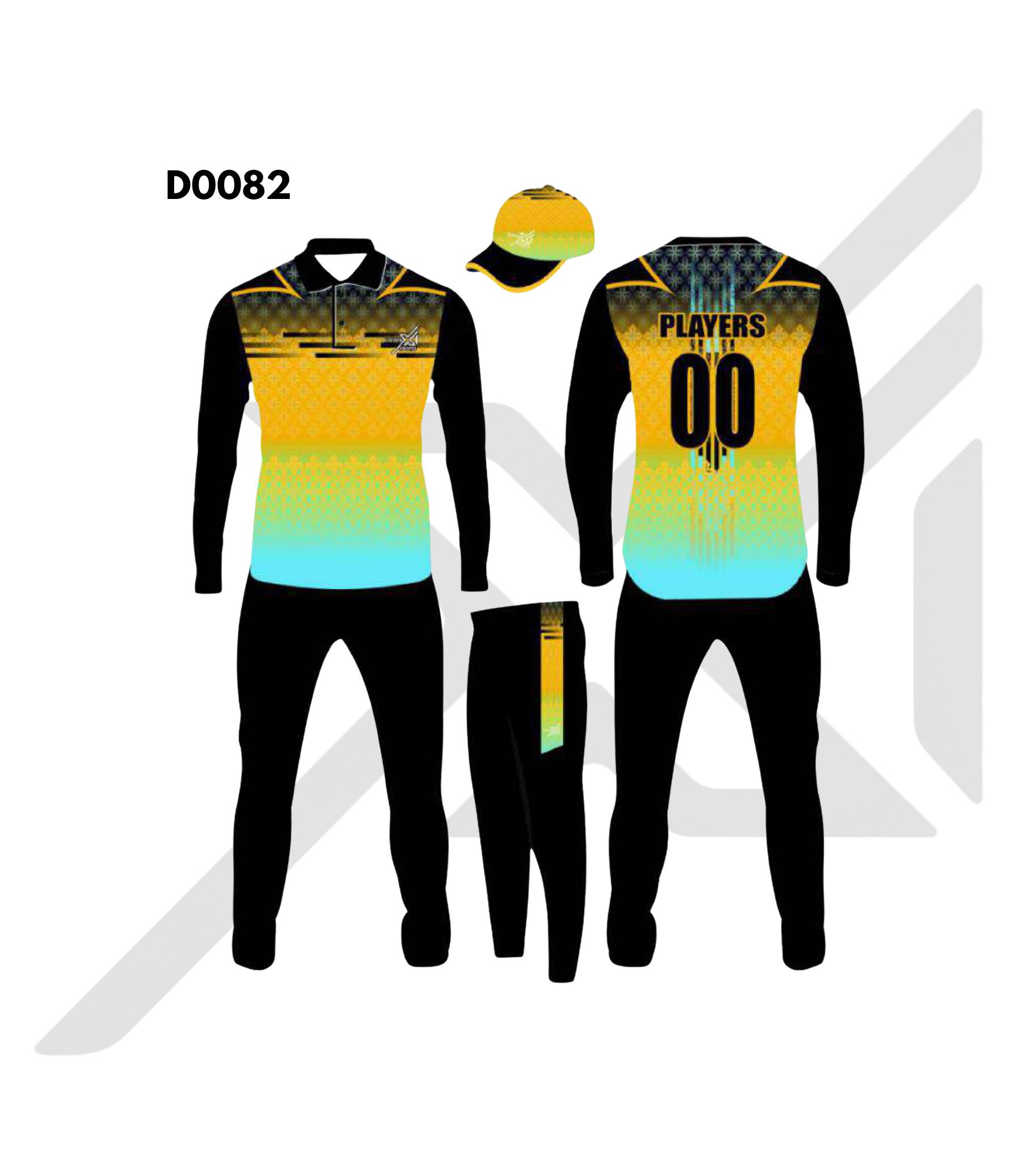 Yellow Sky Blue Dotted Gradient Cricket Kit – Design 0082 (Es-D0082)