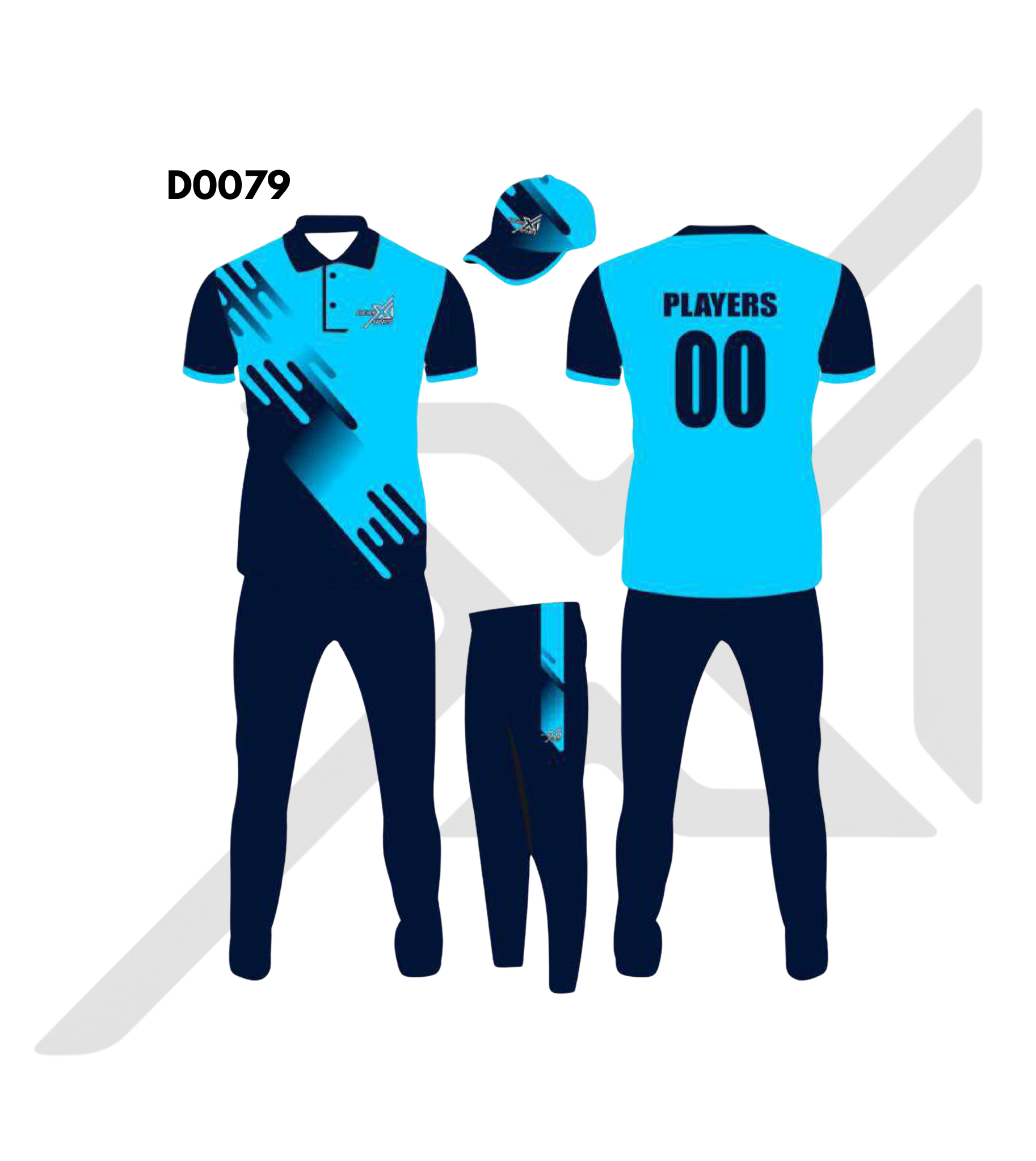 Sky Blue Navy Blue Diagonal Abstract Cricket Kit – Design 0079 (Es-D0079)