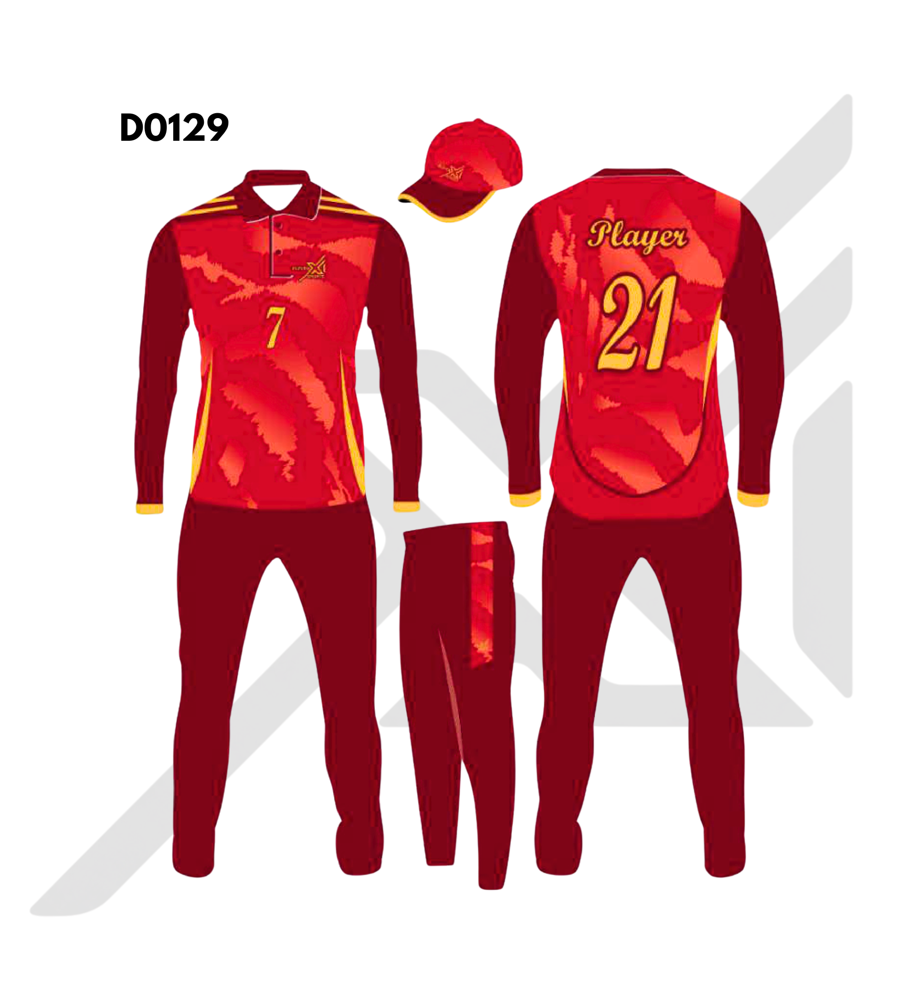 Red Gold Abstract Brush Stroke Cricket Kit – Design 0129 (Es-D0129)