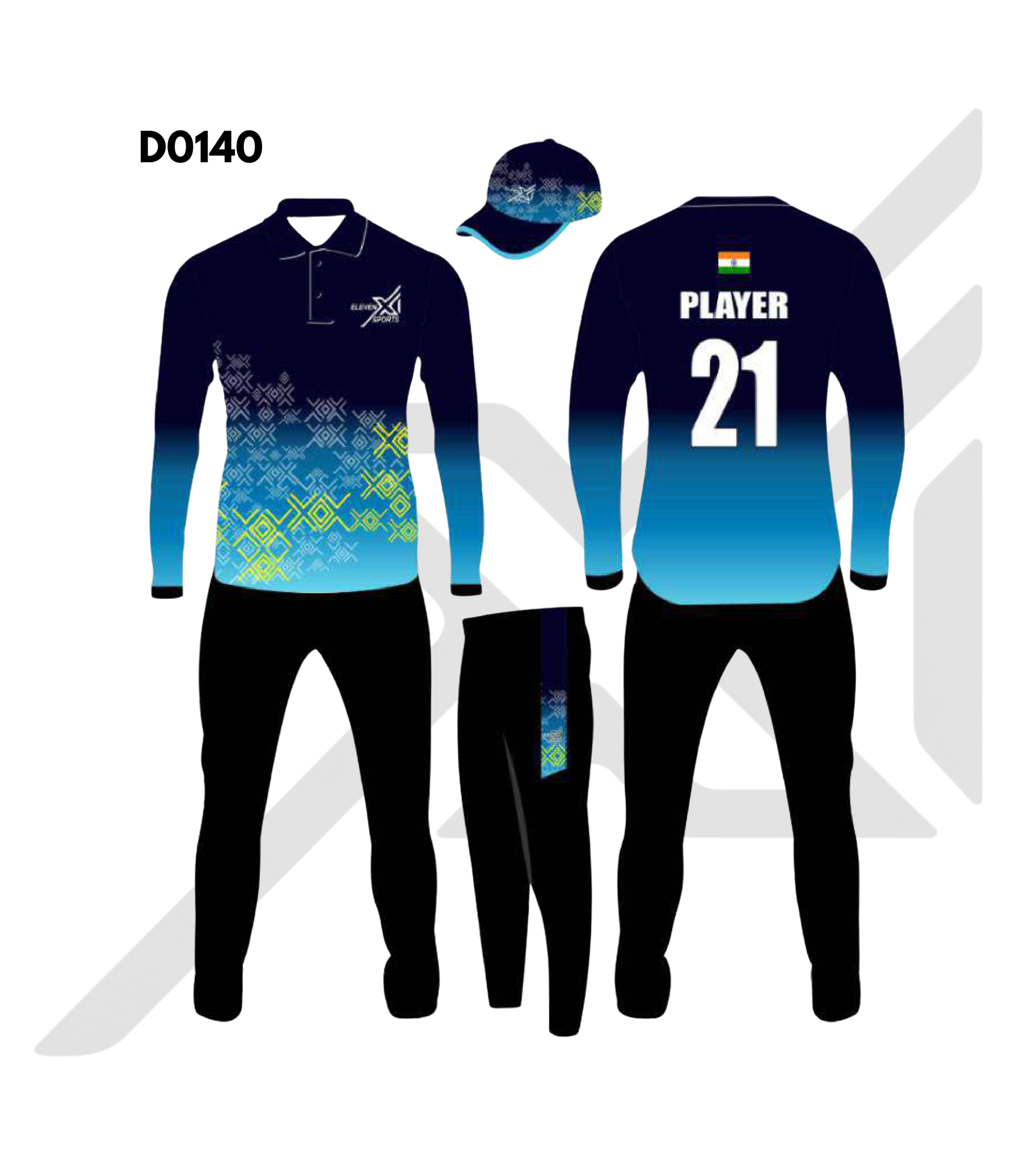 Navy Blue Sky Blue Gradient Graphic Cricket Kit – Design 0140 (Es-D0140)