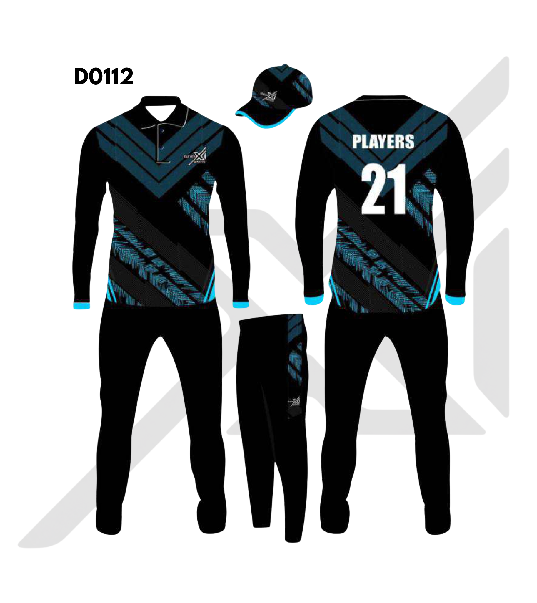 Black Teal Diagonal Stripe Cricket Kit – Design 0112 (Es-D0112)