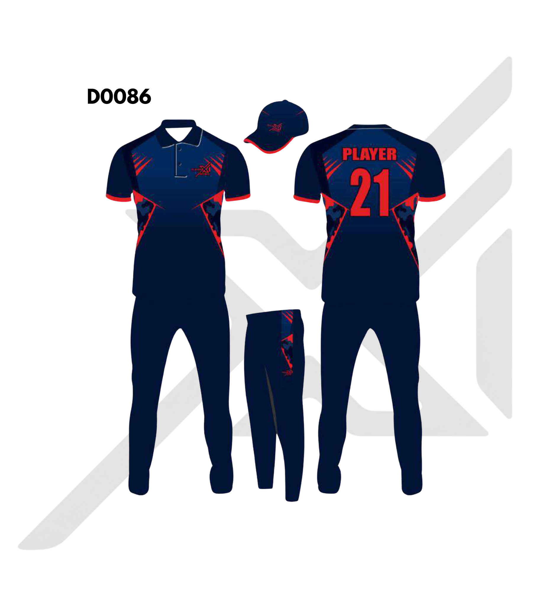 Navy Blue Red Abstract Brush Stroke Cricket Kit – Design 0086 (Es-D0086)
