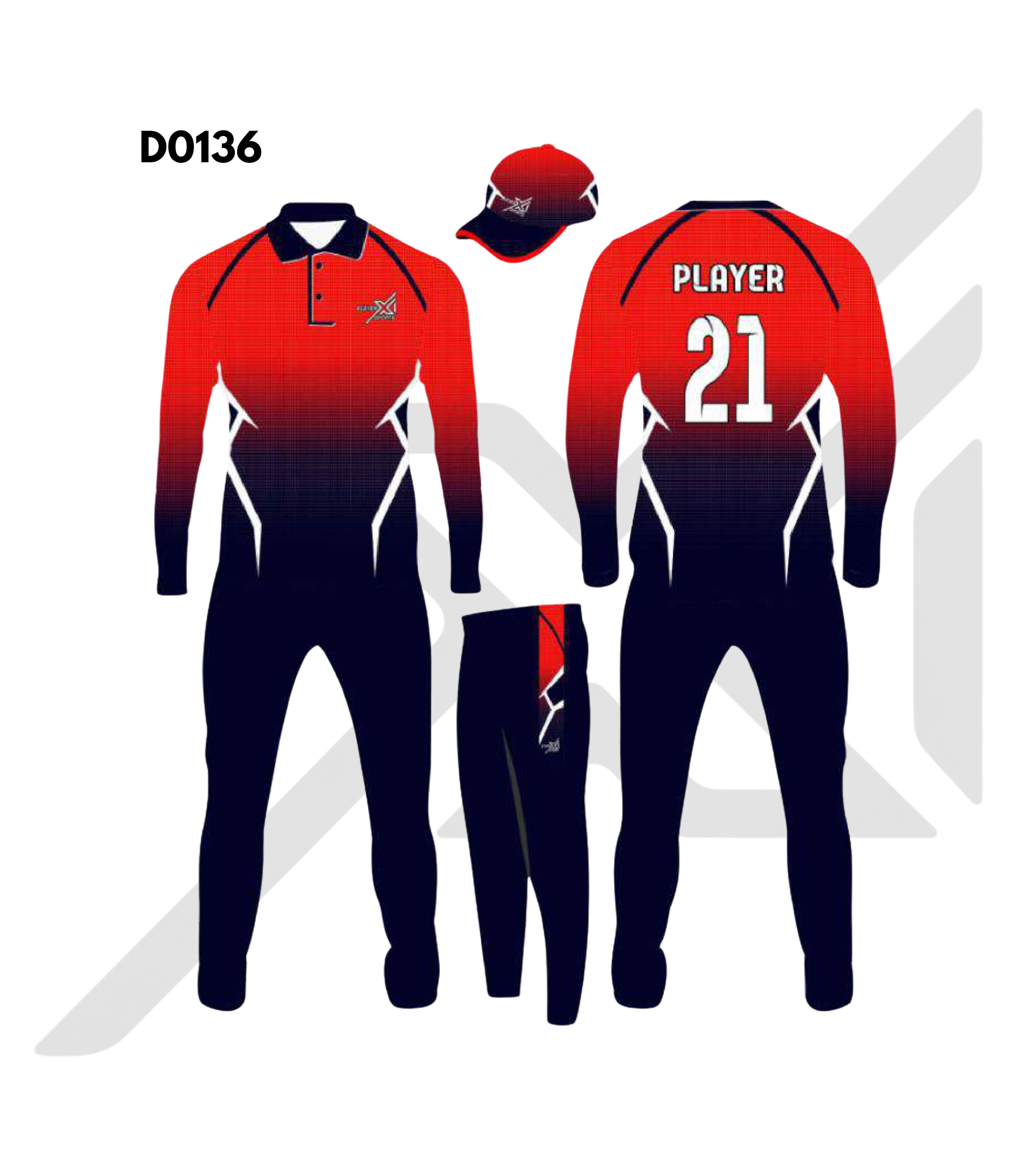 Red Navy Blue Gradient Stripe Cricket Kit – Design 0136 (Es-D0136)