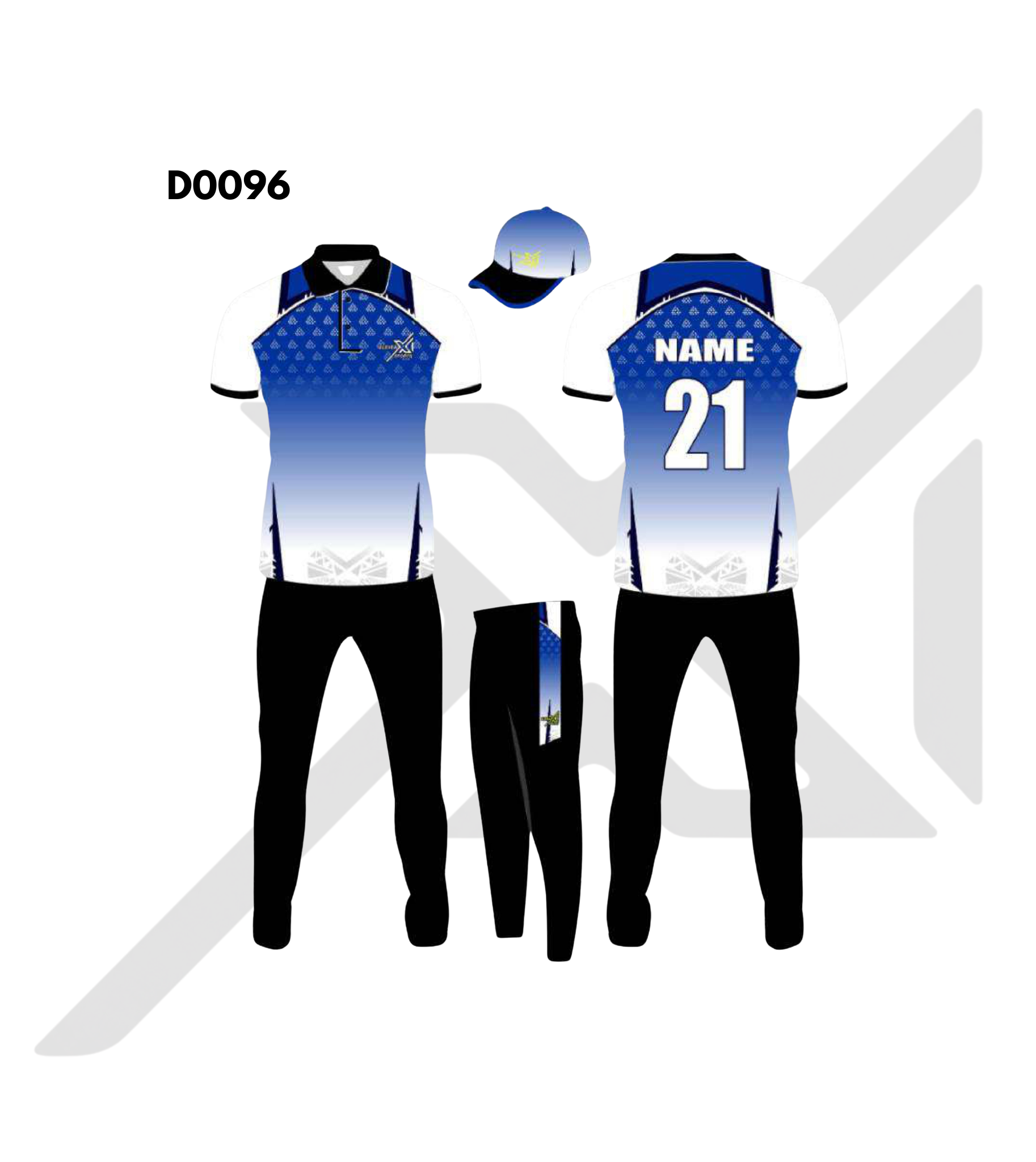 Royal Blue White Gradient Geometric Cricket Kit – Design 0096 (Es-D0096)