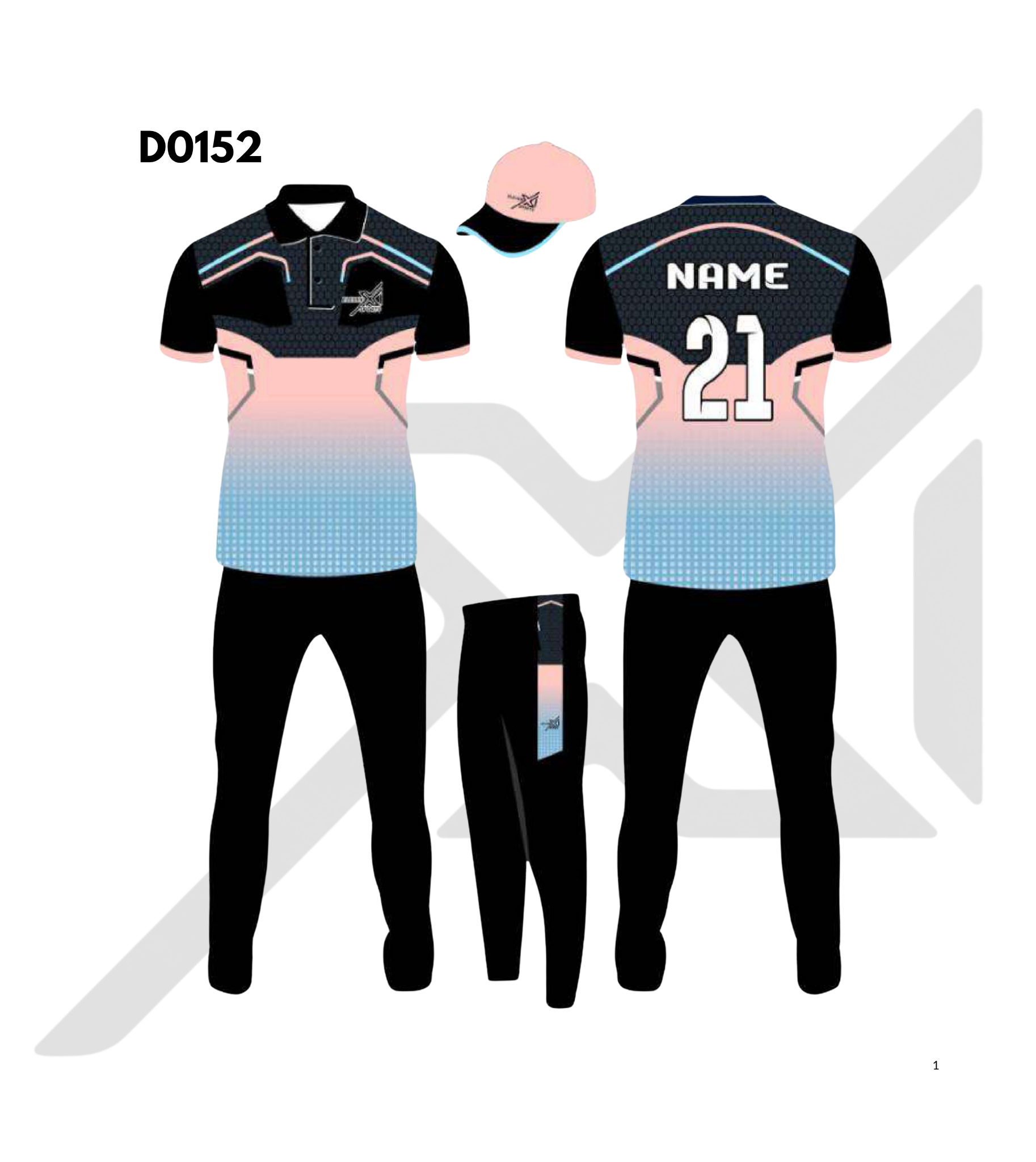 Black Navy Blue Abstract Brush Stroke Cricket Kit – Design 0152 (Es-D0152)