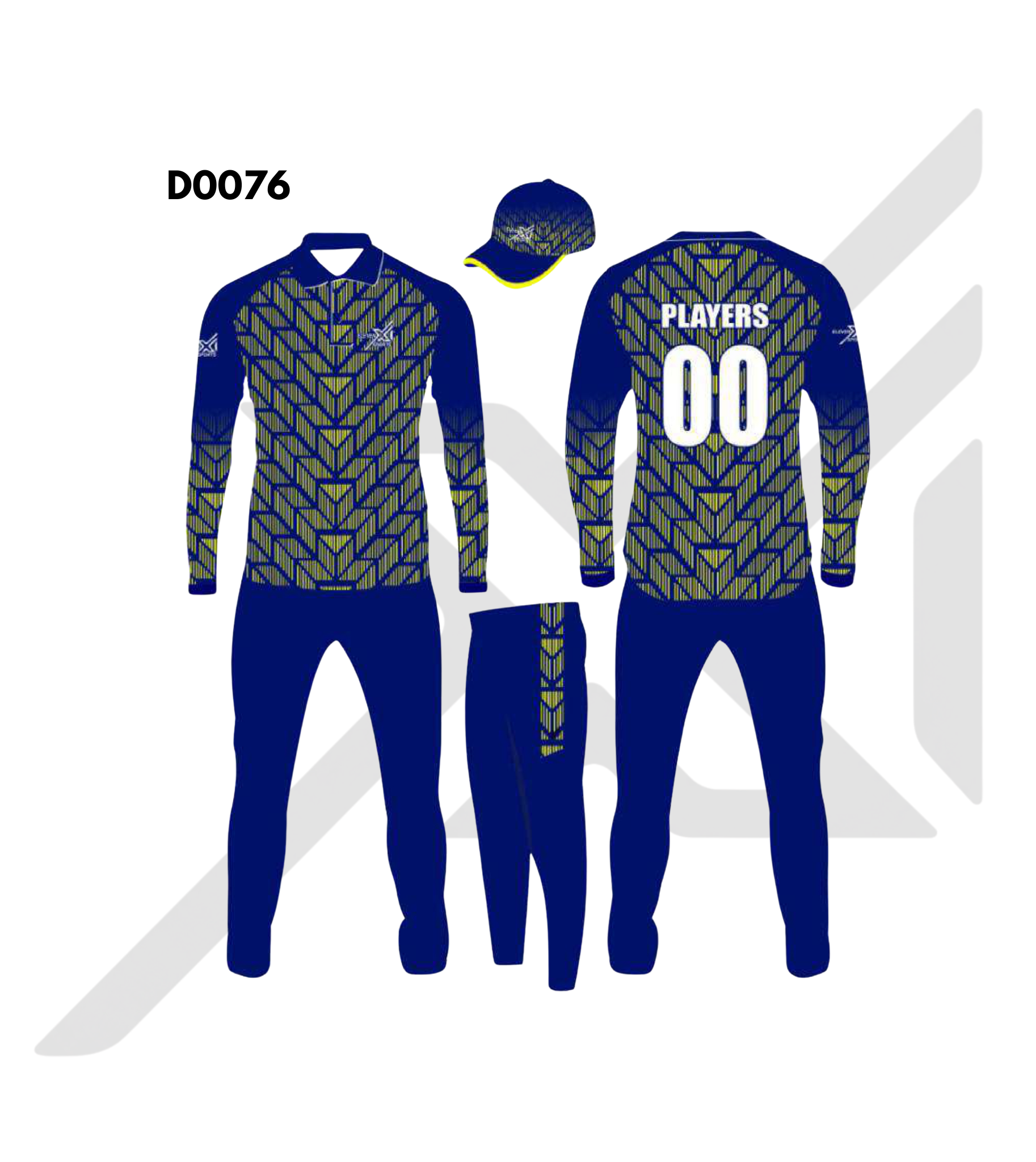 Royal Blue Yellow Chevron Geometric Cricket Kit – Design 0076 (Es-D0076)